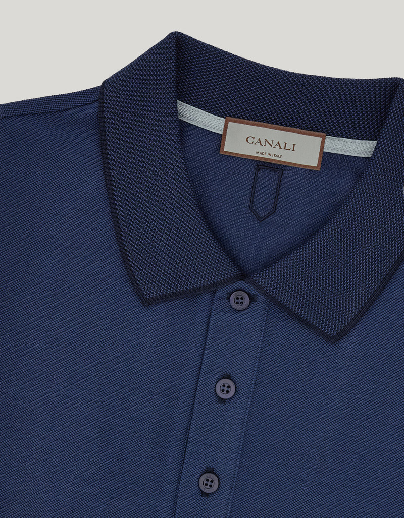 BLUE COTTON PIQUÉ POLO SHIRT WITH CONTRASTING TRIM 4