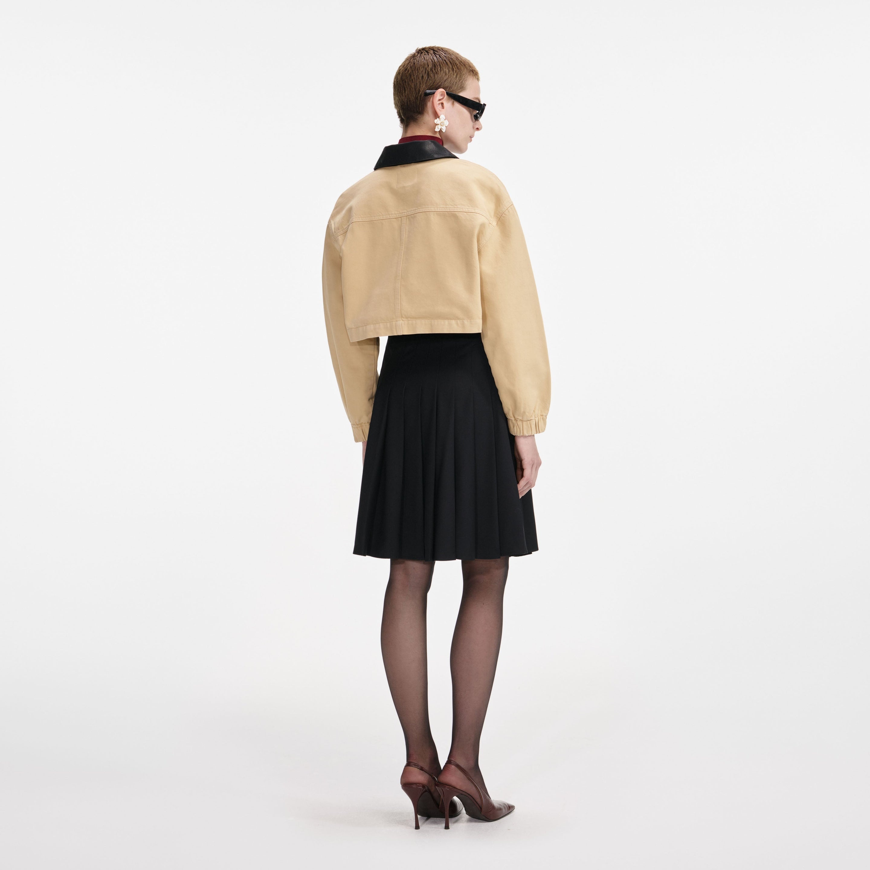 Beige Denim Cropped Jacket - 3