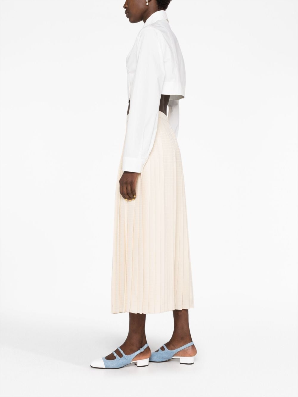 logo-jacquard silk pleated skirt - 6