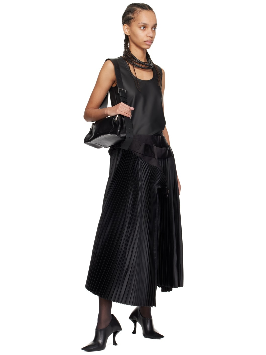 Black Belted Midi Skirt - 4