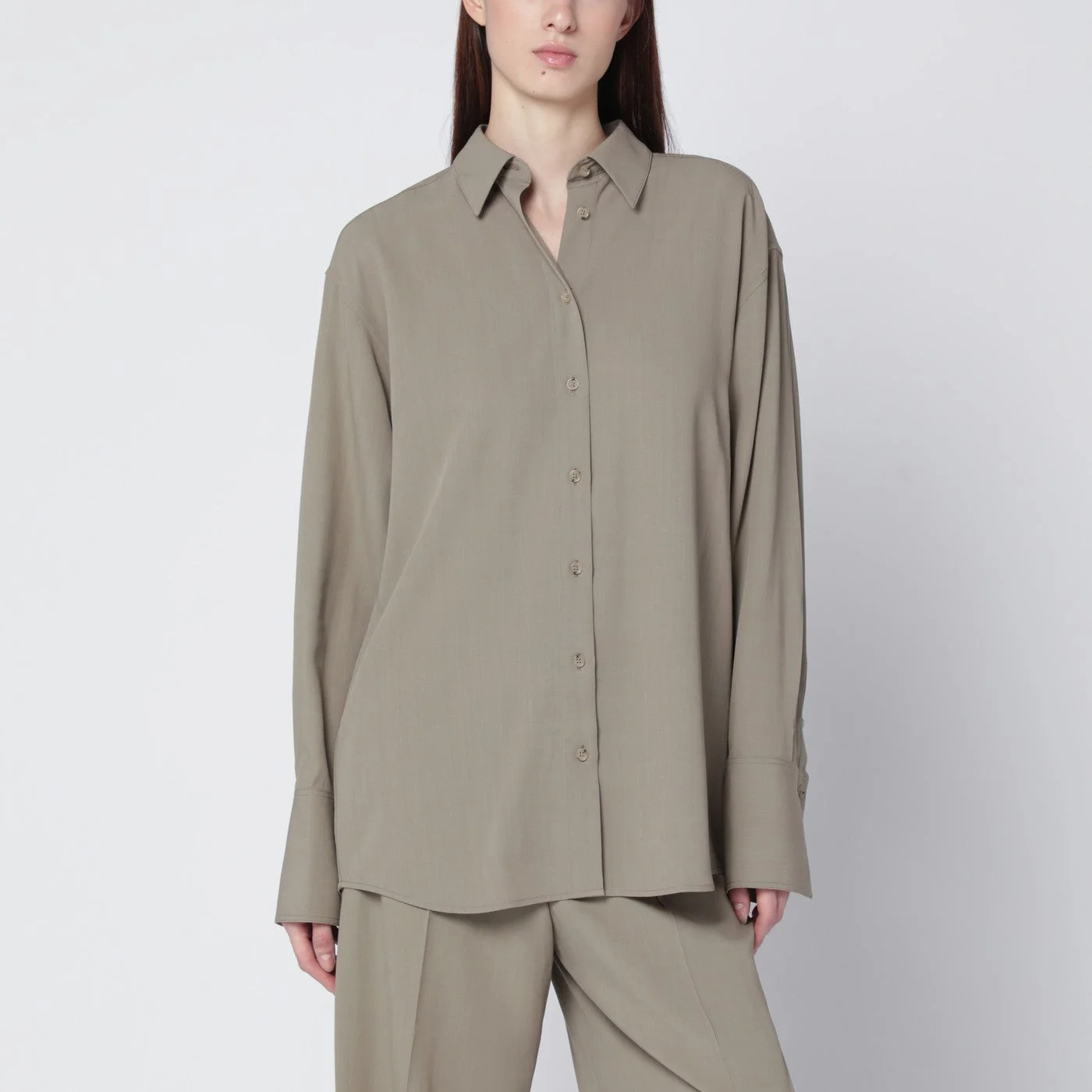 Taupe wool-blend shirt - 1