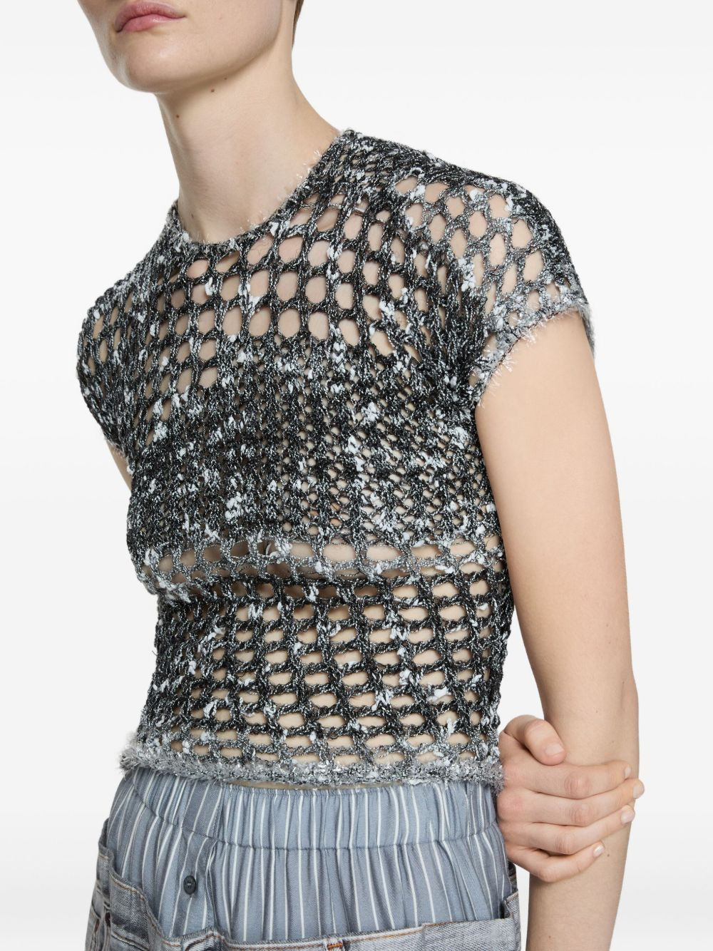 crochet-knit cropped T-shirt - 6