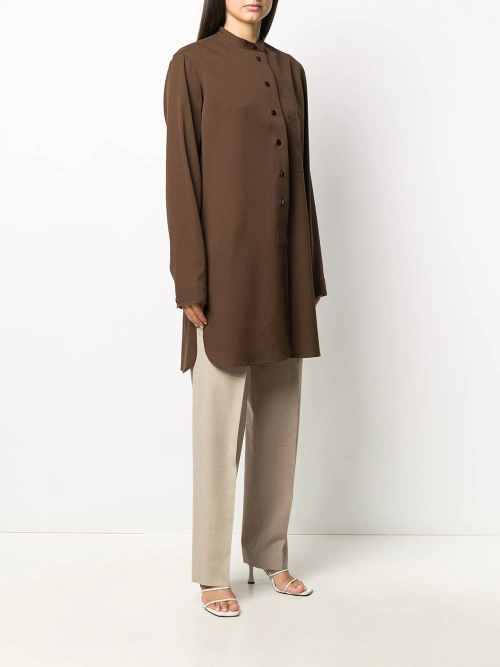 extra-long band collar shirt - 3