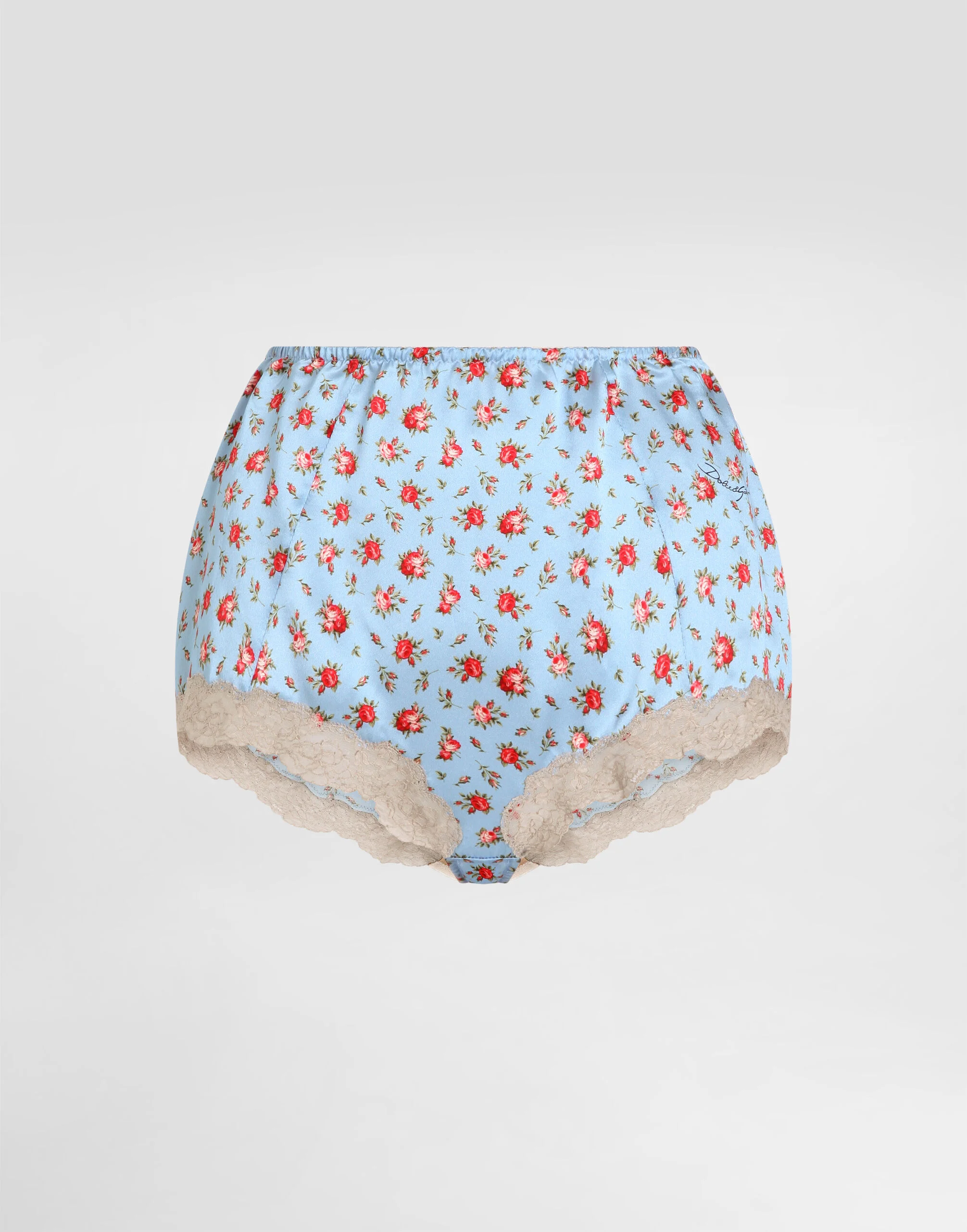 Small rose-print lace and satin briefs - 1