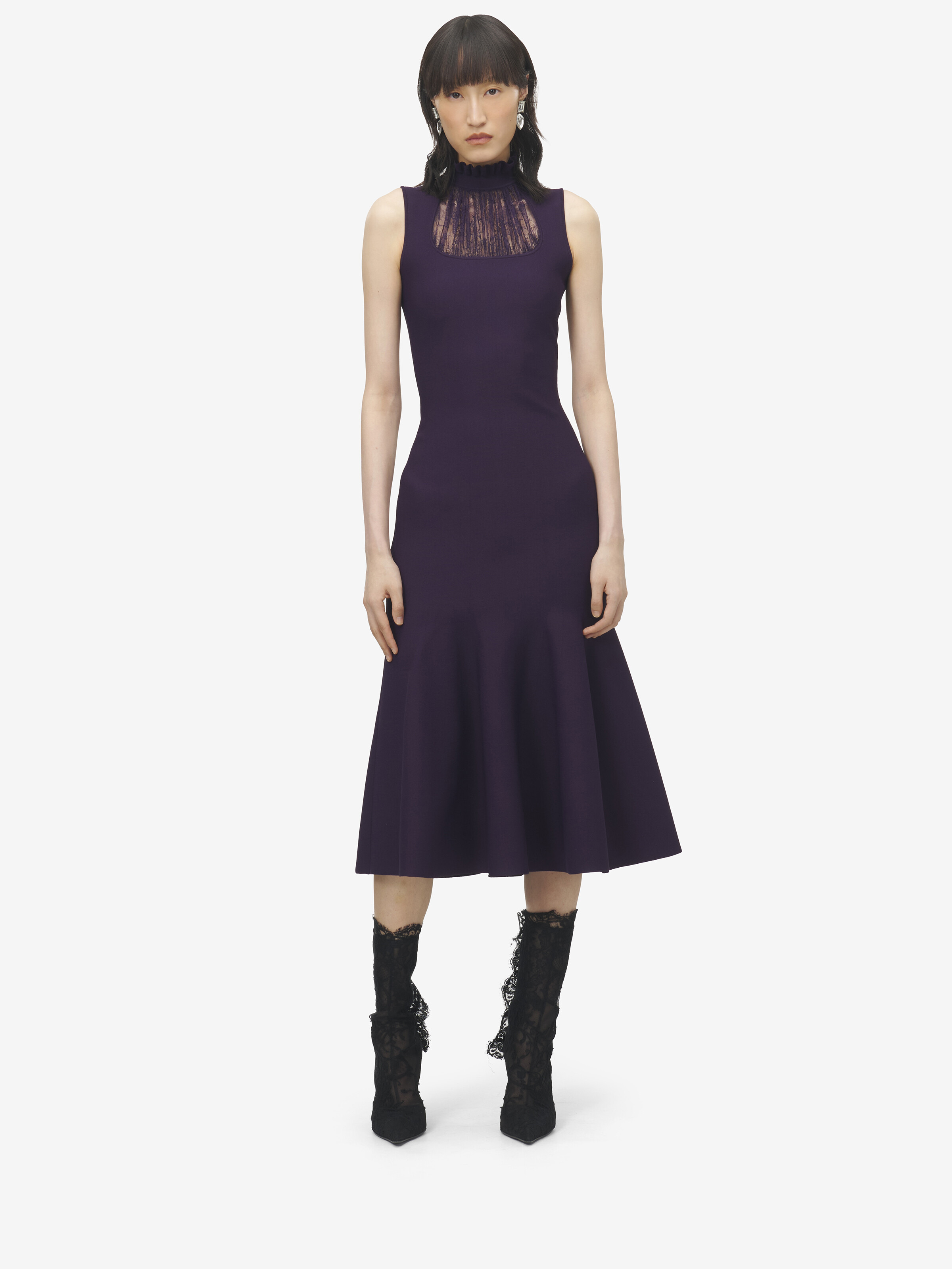 Lace Panel Midi Dress - 2