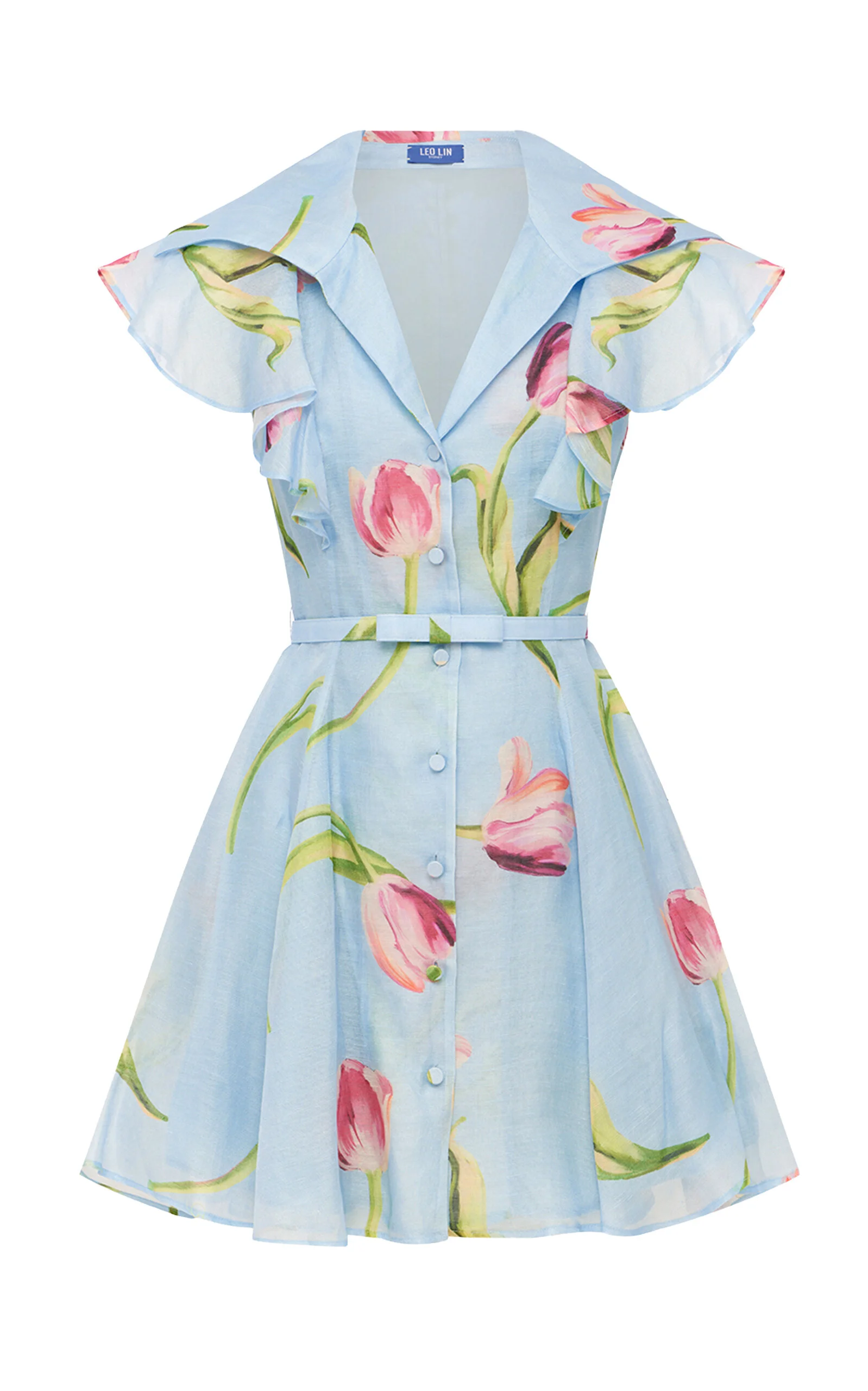Isla Floral-Print Button-Up Linen-Silk Mini Dress floral - 1