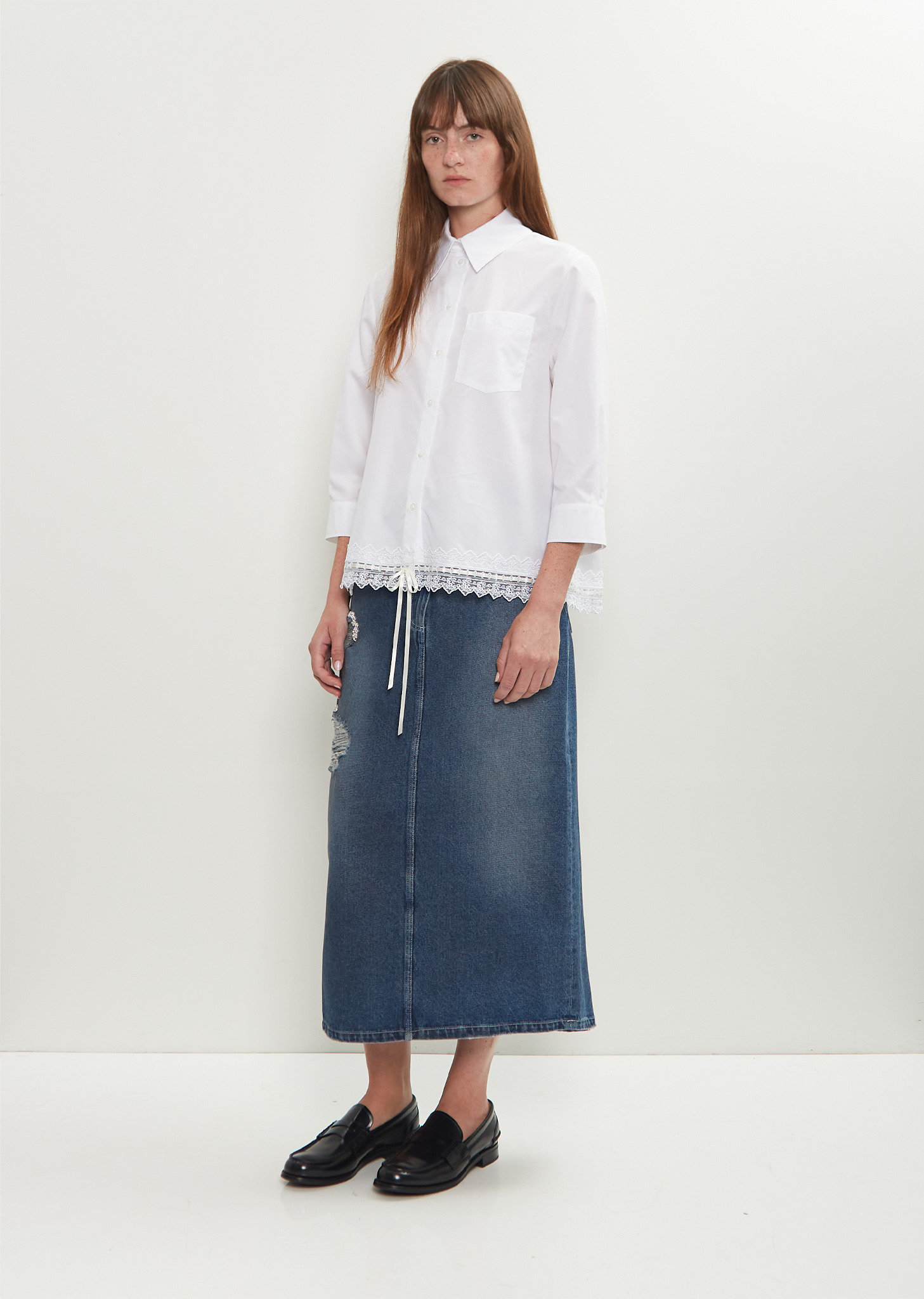 Cotton Ribbon Trim Shirt - 4
