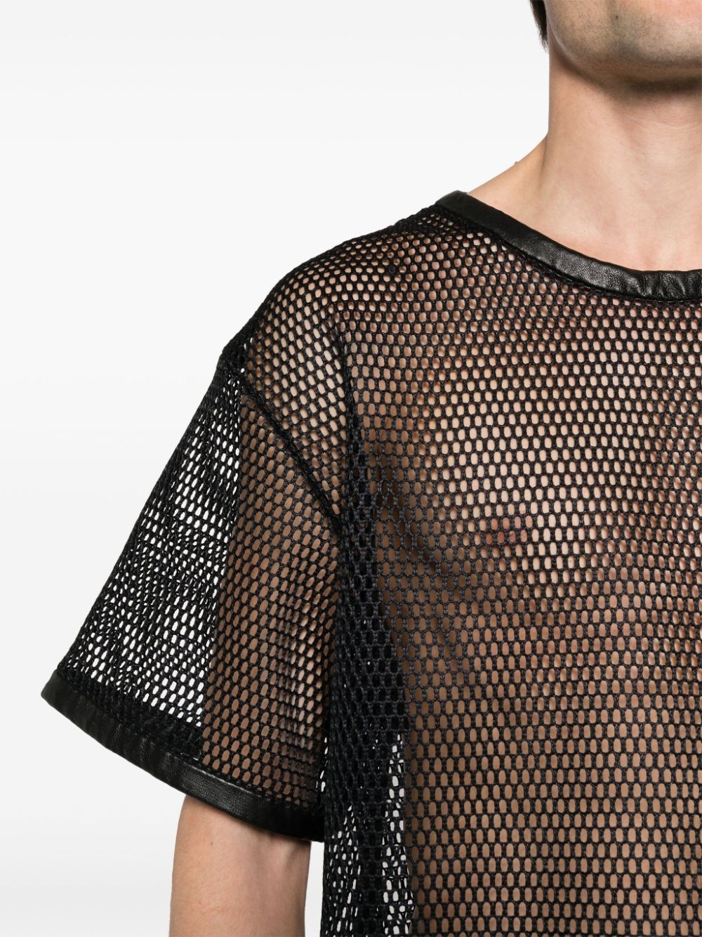 perforated leather-trim T-shirt - 5