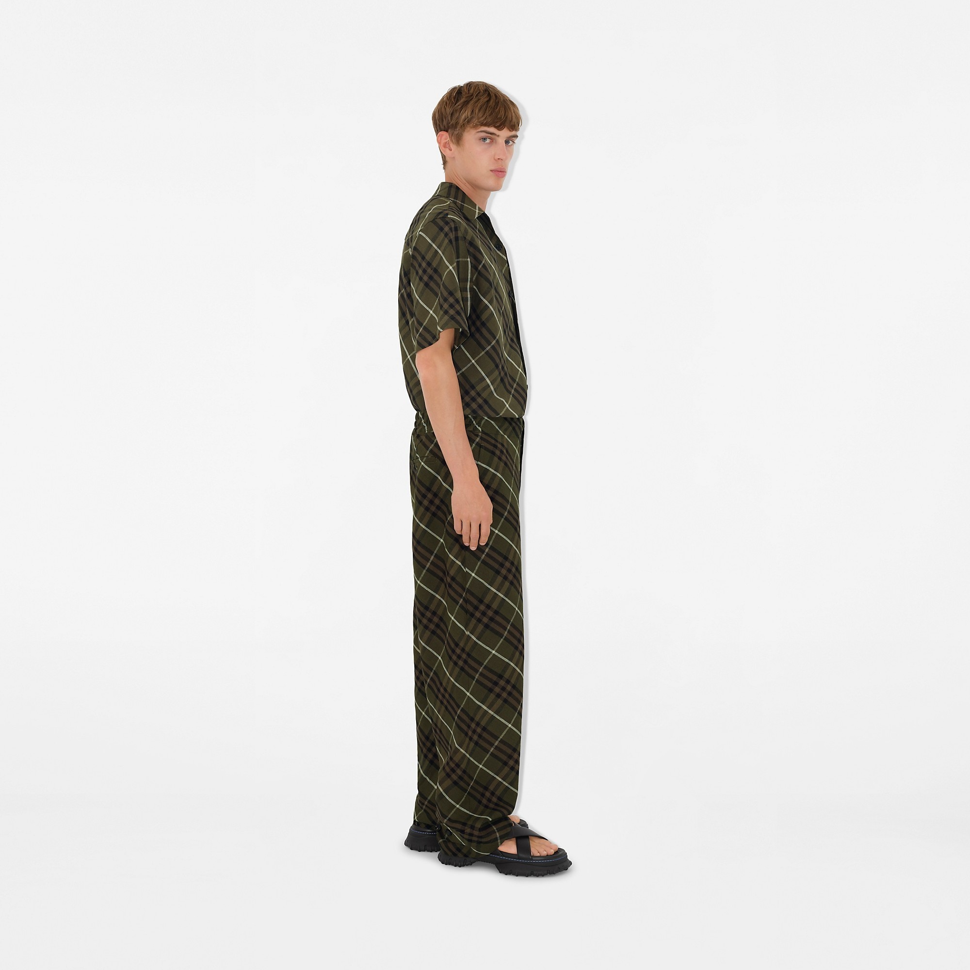 Check Linen Tailored Trousers - 3