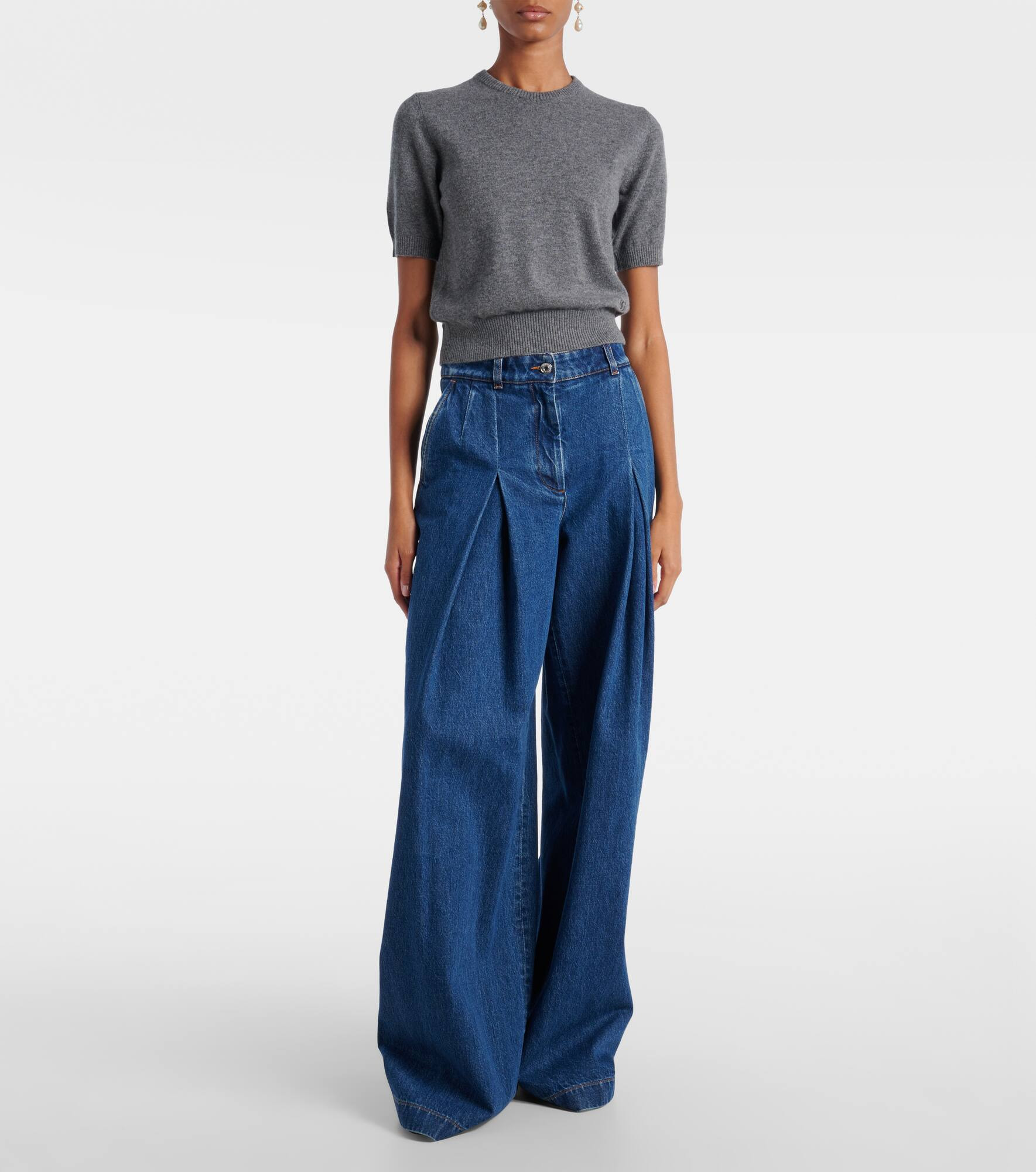 Pleated wide-leg jeans - 7