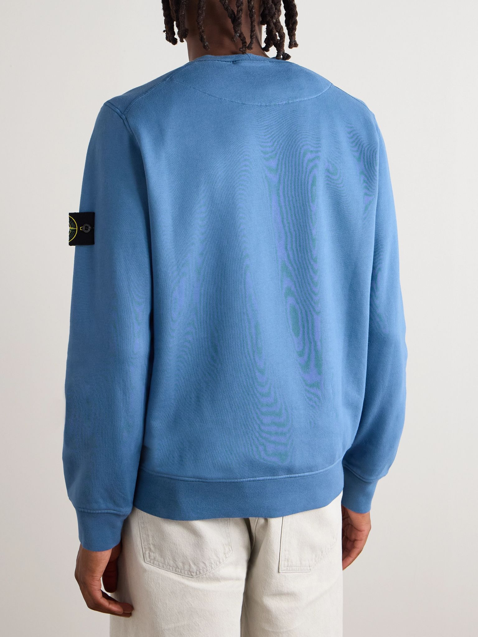 Logo-Appliquèd Garment-Dyed Organic Cotton-Jersey Sweatshirt Blue - 3