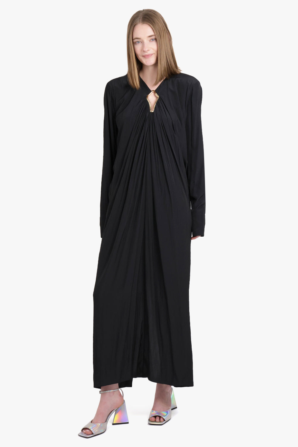 DRAPED L/SL DRESS | BLACK - 2