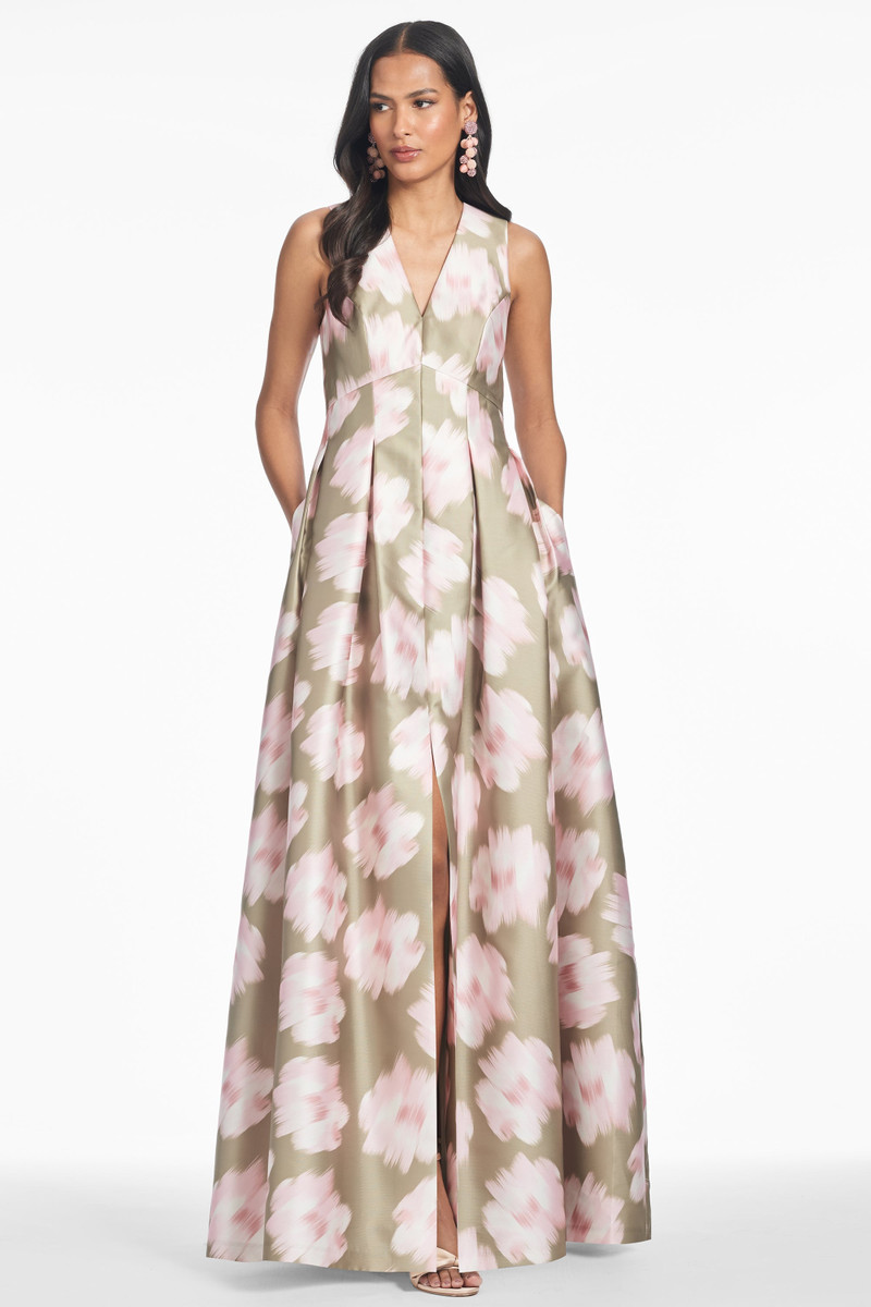 Brooke Gown - Green Ikat Floral 1
