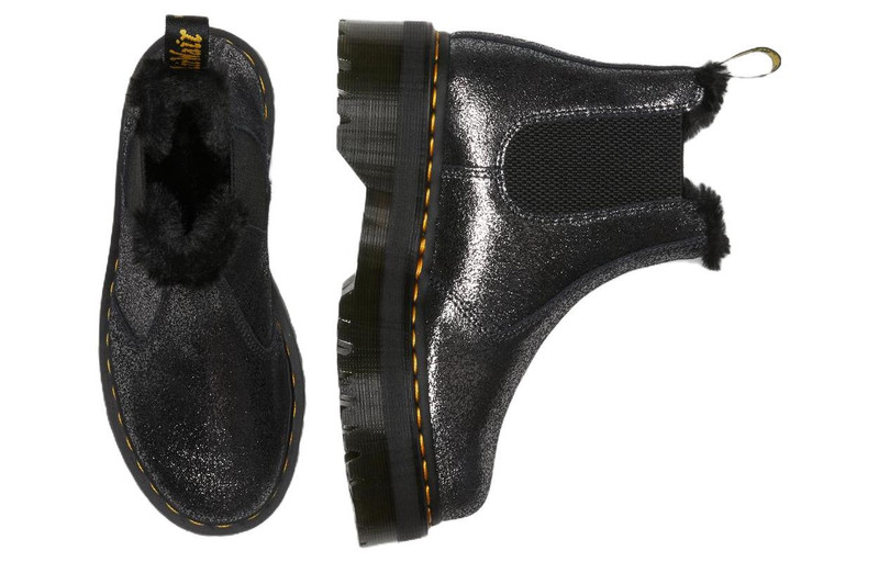 Dr. Martens (WMNS) Dr. Martens 2976 Faux Fur-Lined Metallic Platform Chelsea Boots 'Black' 27956012 outlook