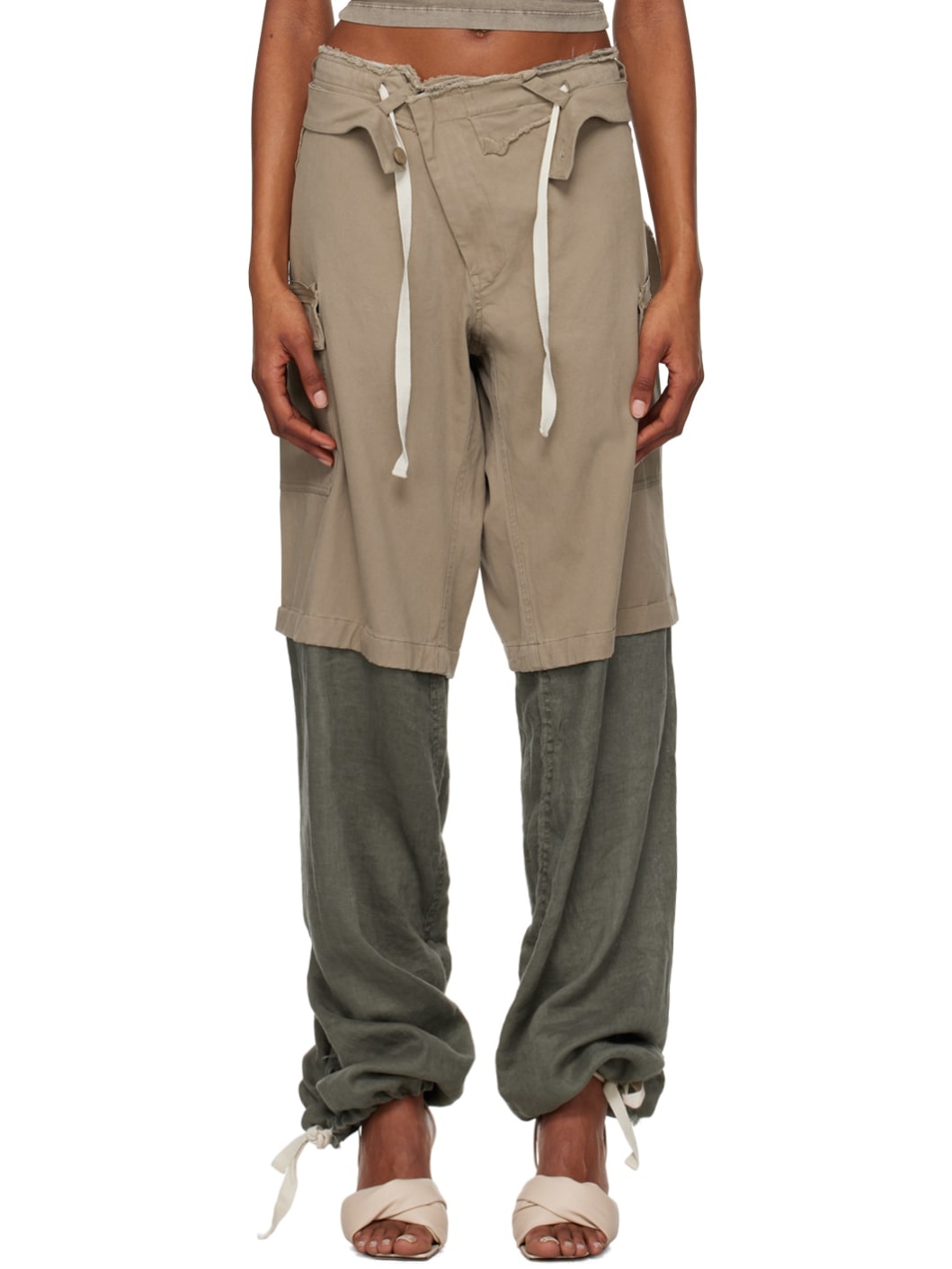 Gray & Khaki Baggy Cargo Pants - 1