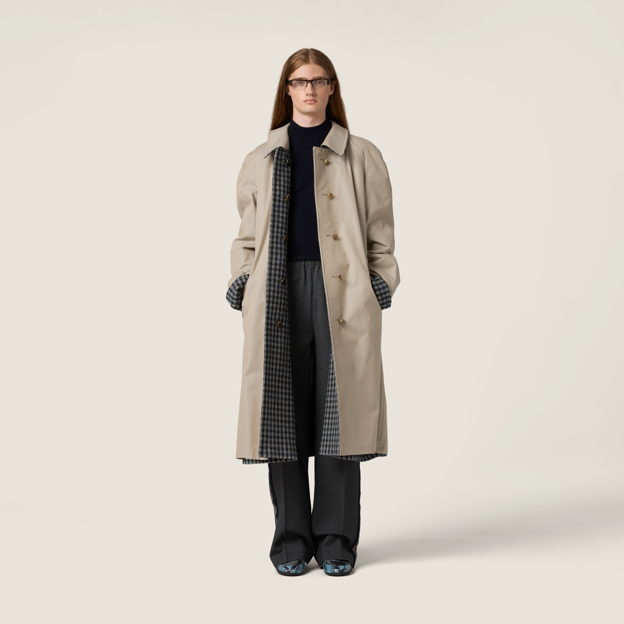 Reversible twill and check trench coat - 2