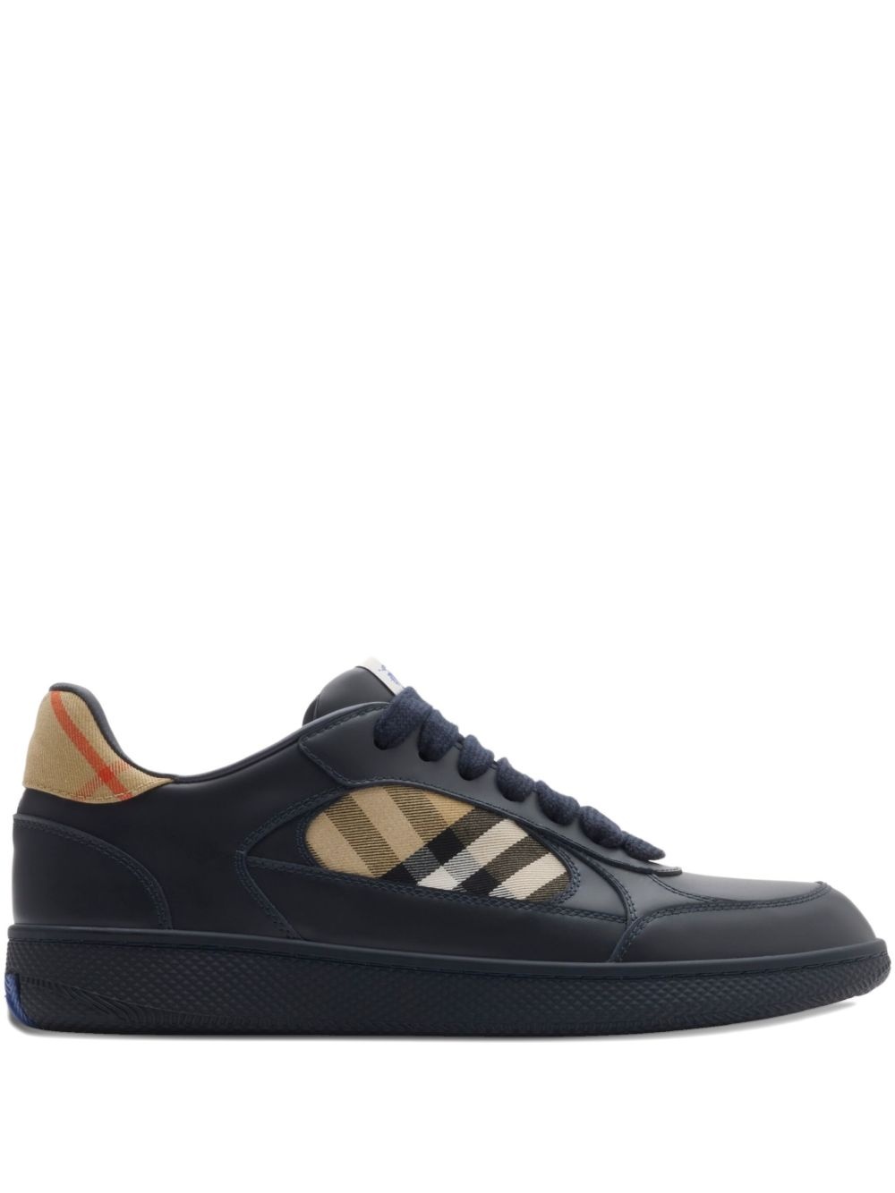 【関税&送料込】Burberry Black Canvas Horseshoe Reversible C Burberry check-panelled sneakers | REVERSIBLE
