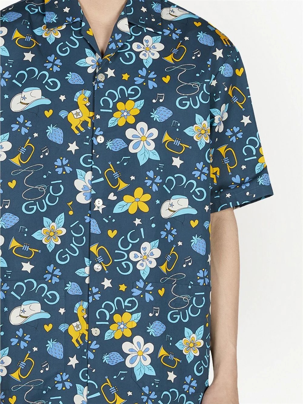 Retro Flower Pony print cotton bowling shirt - 5