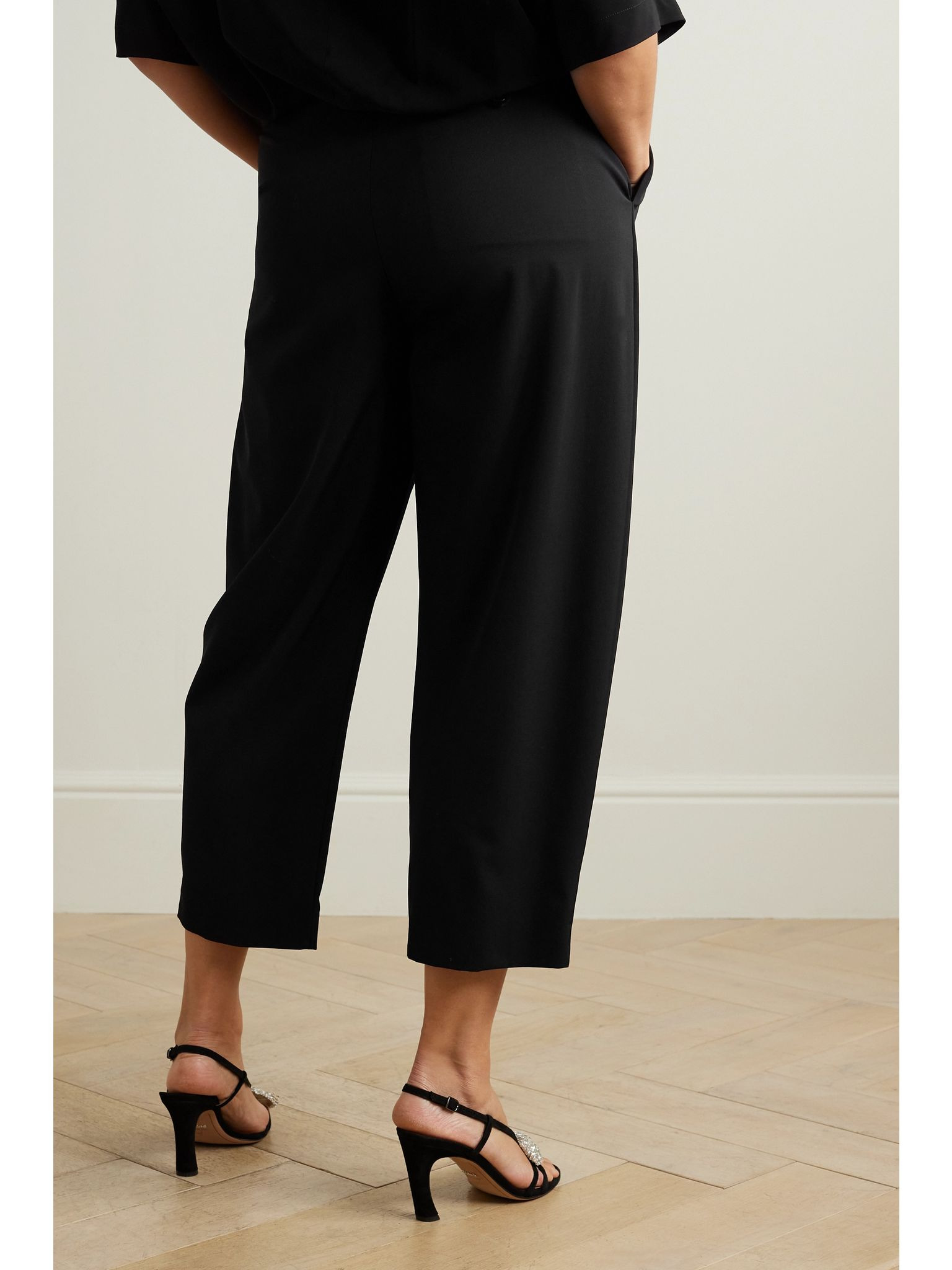 Cropped pleated wool-blend tapered pants Black - 3