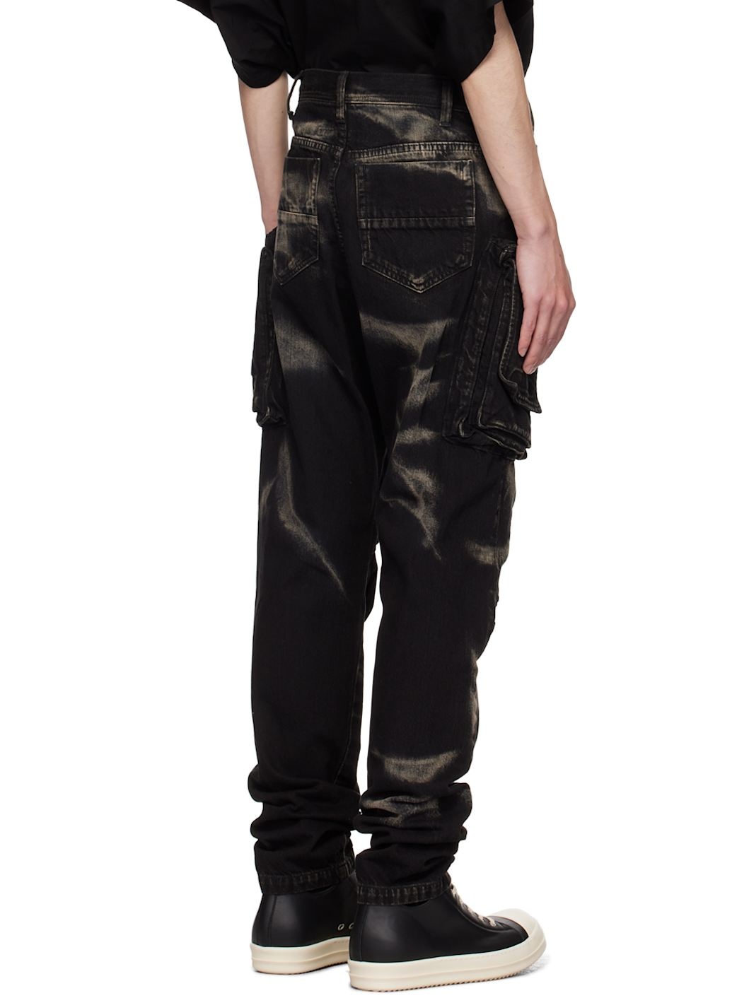Black Bleached Denim Cargo Pants - 3
