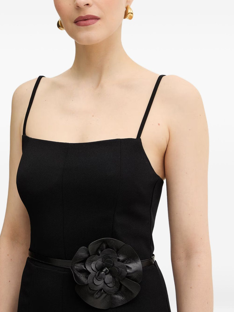 floral-appliqué belted midi dress 4