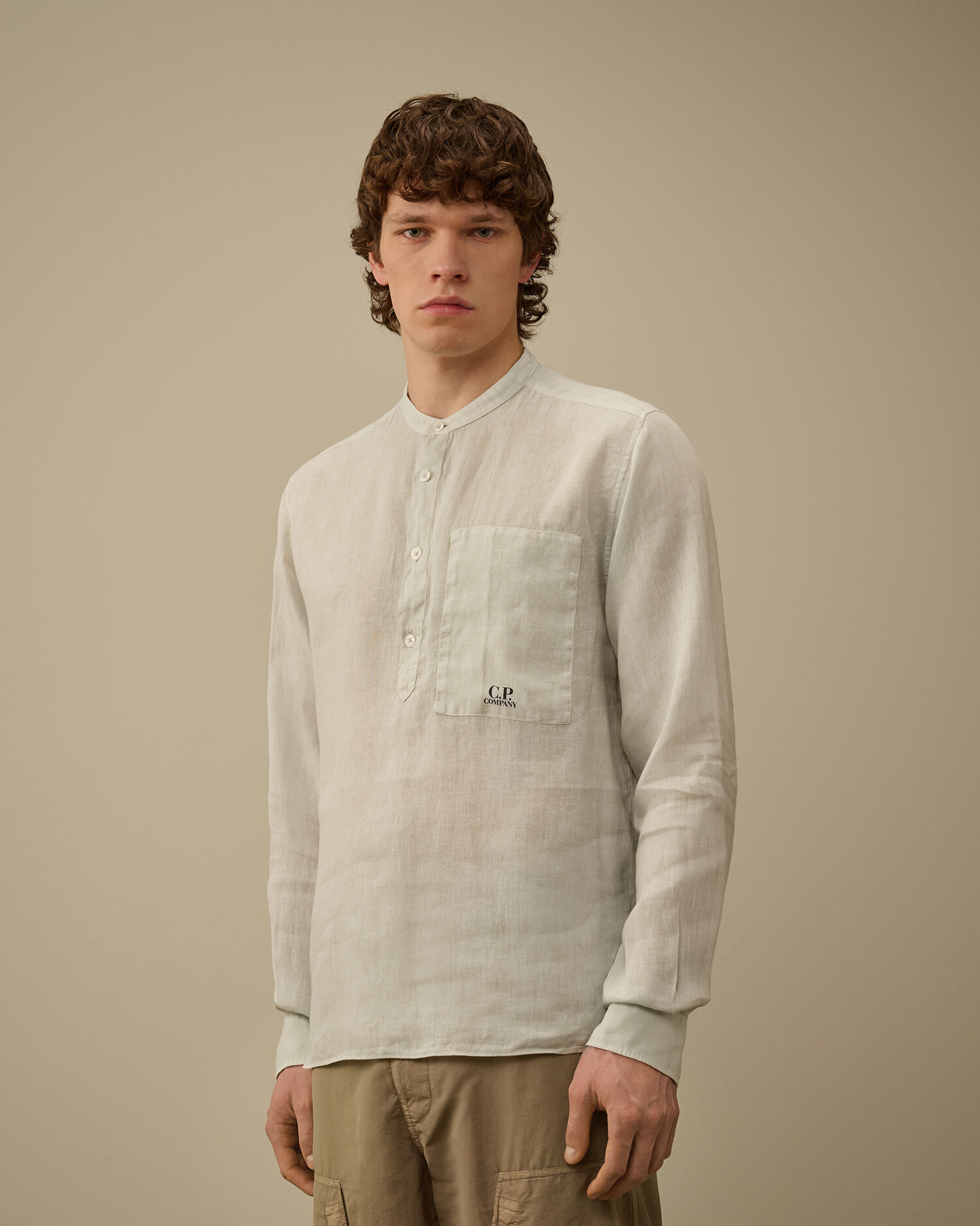 Linen Banded Collar Shirt - 3