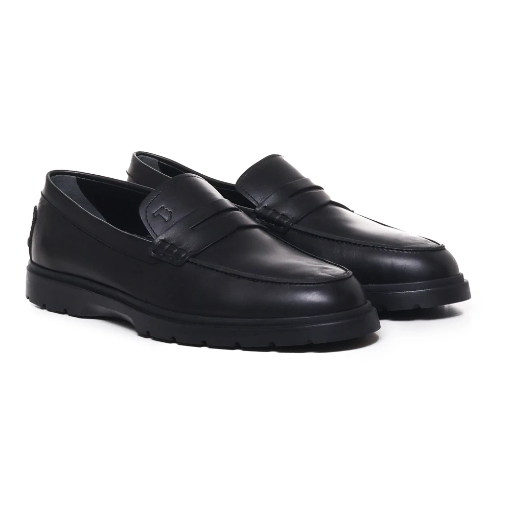 BLACK LEATHER LOAFERS RUBBER SOLE ITALY - 4