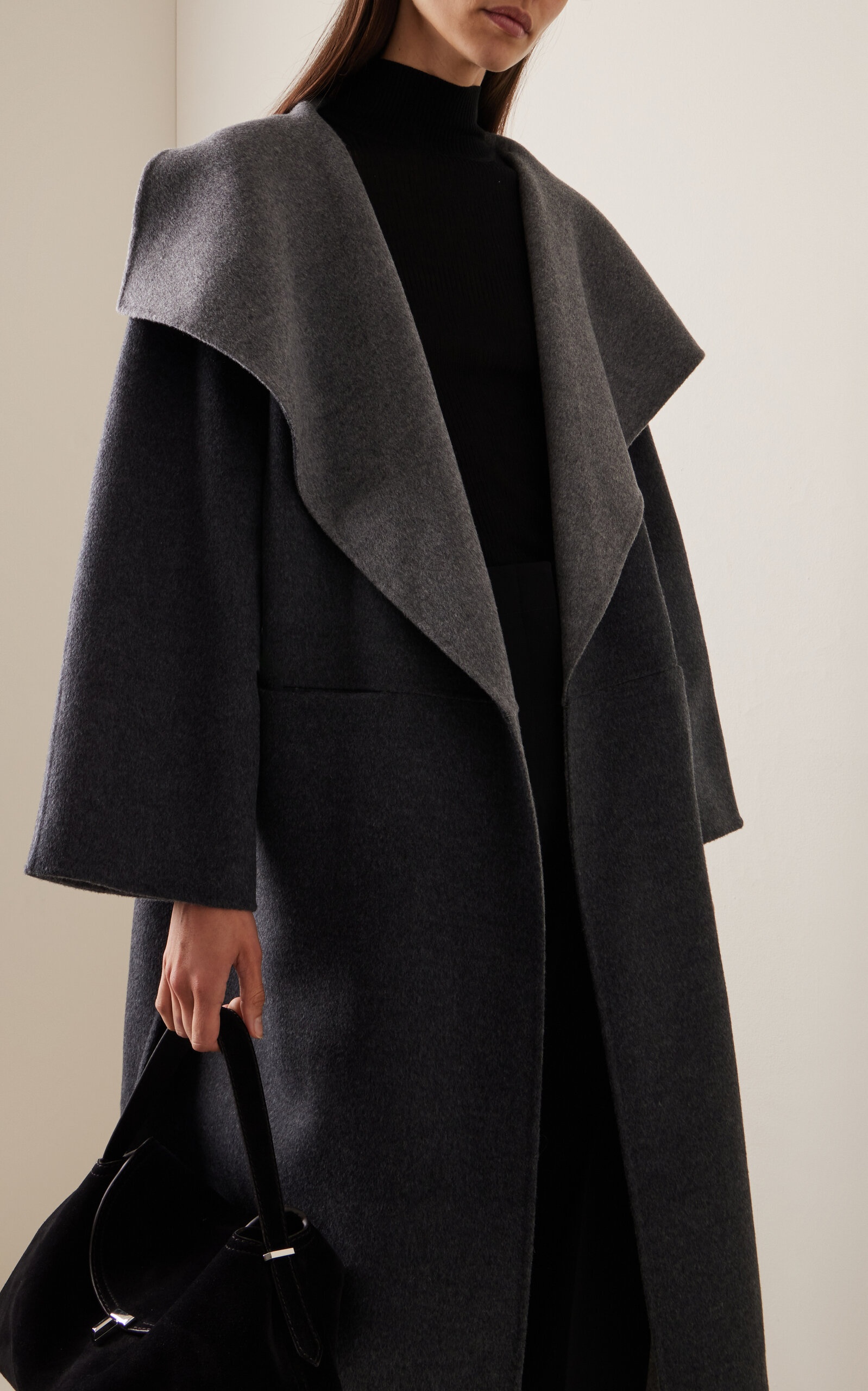 Two-tone signature wool cashmere coat dark grey melange – TOTEME