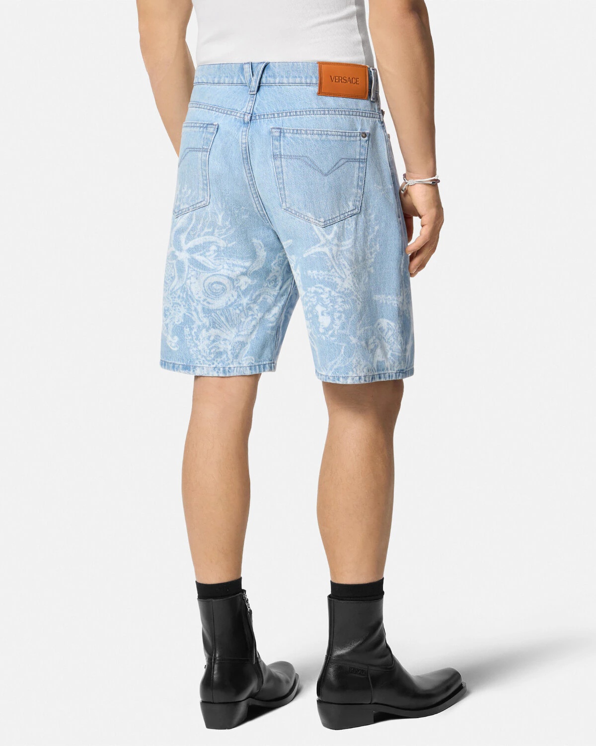 Lasered Barocco Sea Denim Shorts - 5