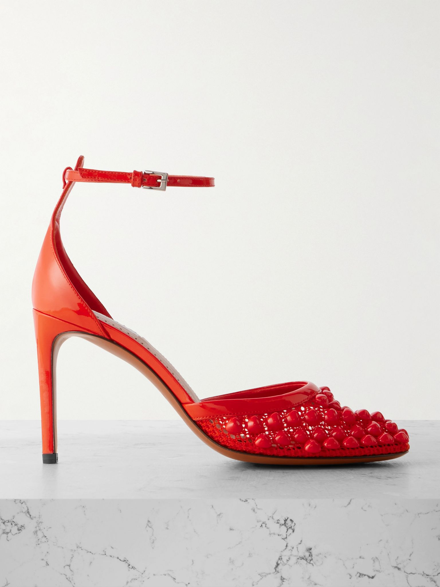 90 embellished fishnet and patent-leather pumps Red - 1