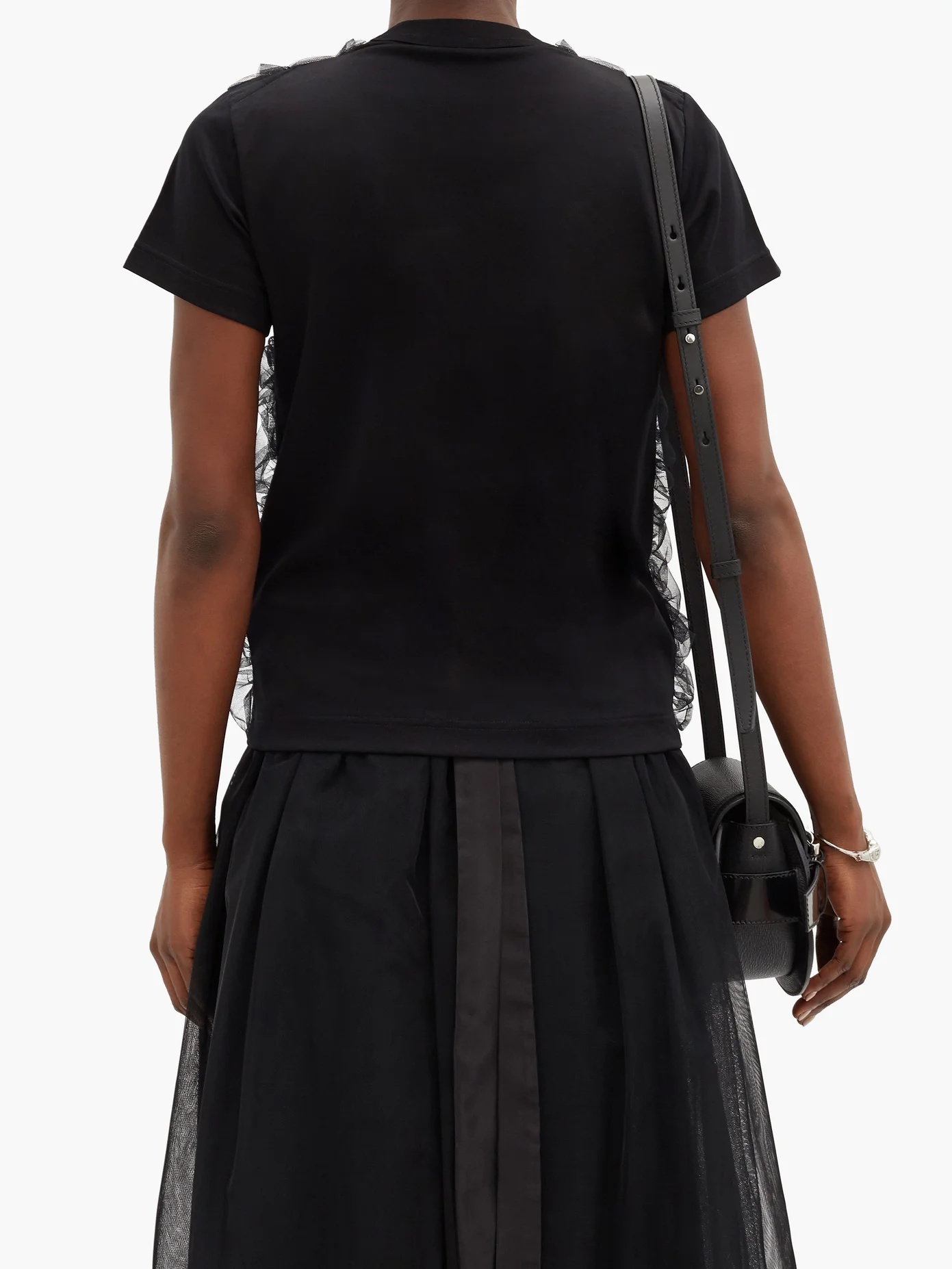 Ruched-tulle strapped cotton T-shirt - 5