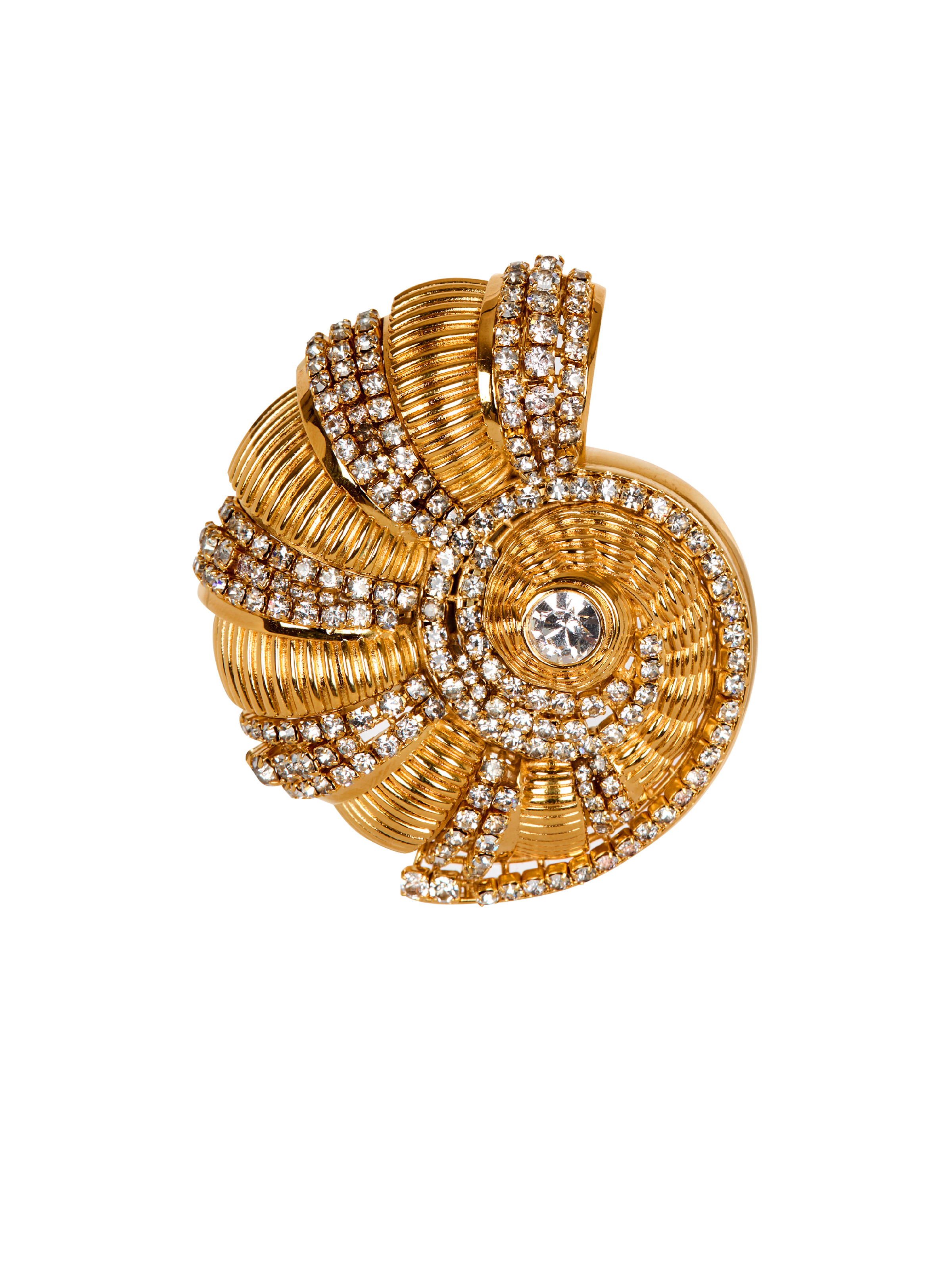 Brass and rhinestone Snail brooch - 1