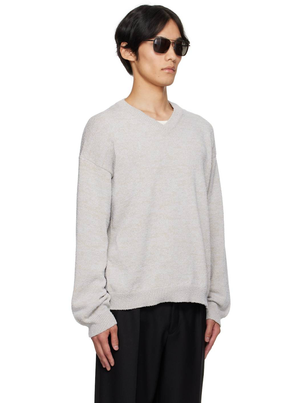 Beige V-Neck Sweater - 2