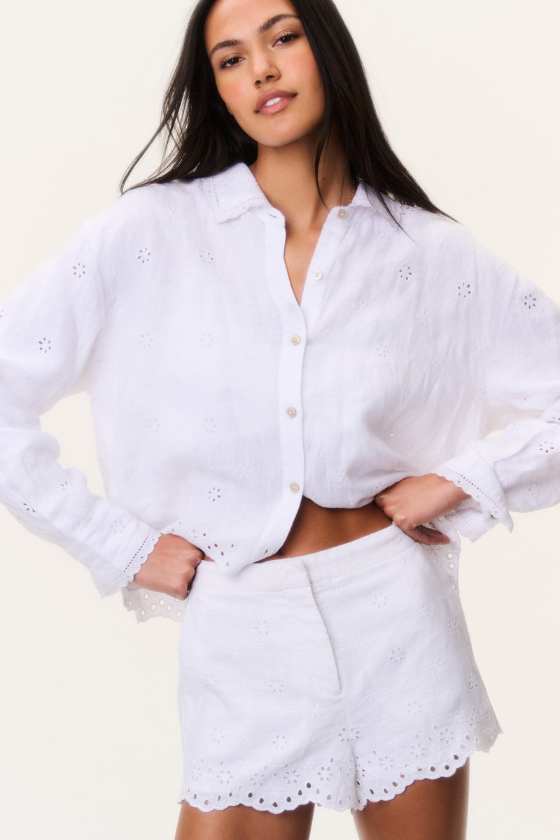 LoveShackFancy Jodine Eyelet Linen Shorts outlook