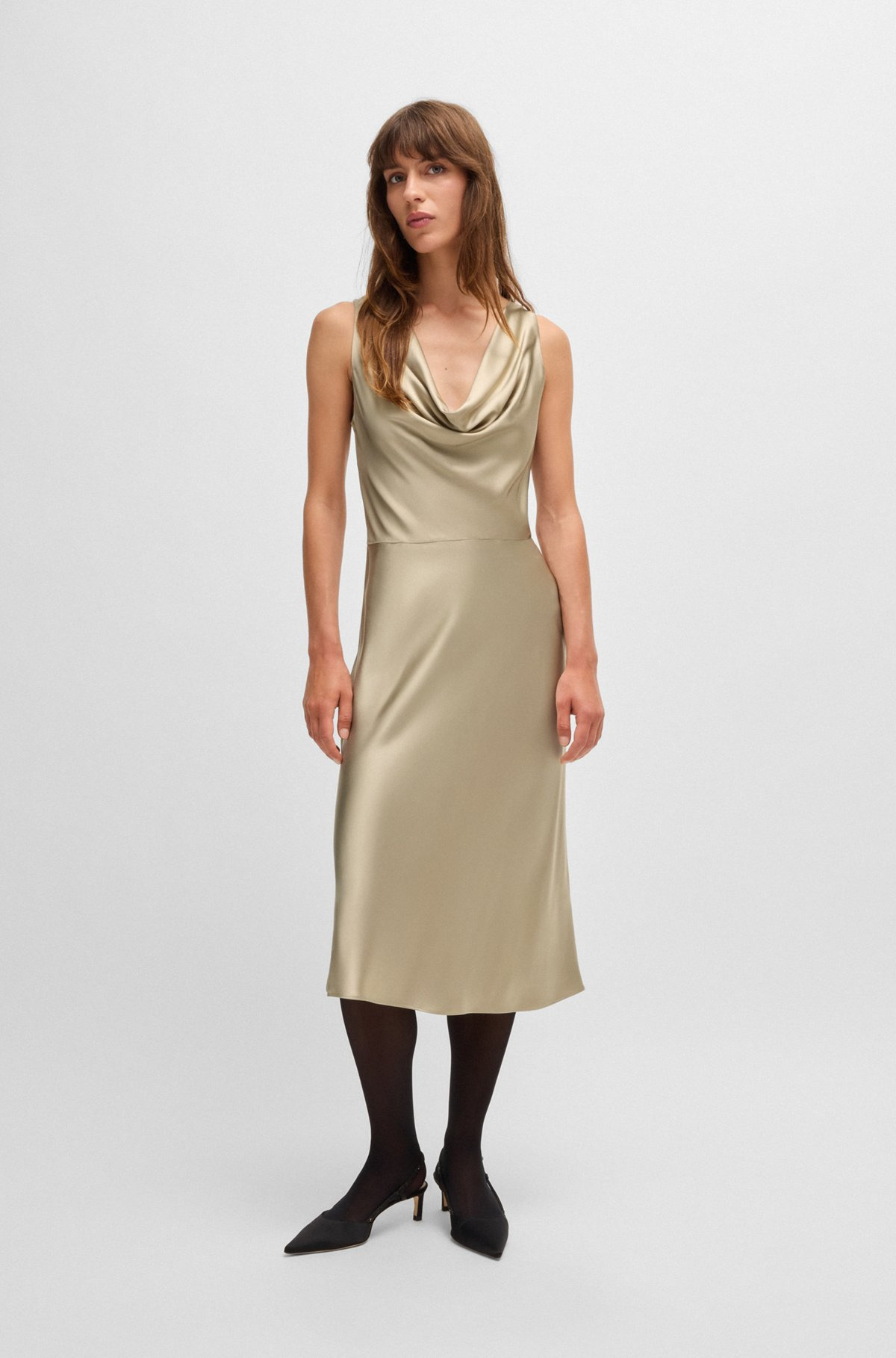 COWL-NECK DRESS IN FLUENT SATIN WITH COWL NECKLINE - 3