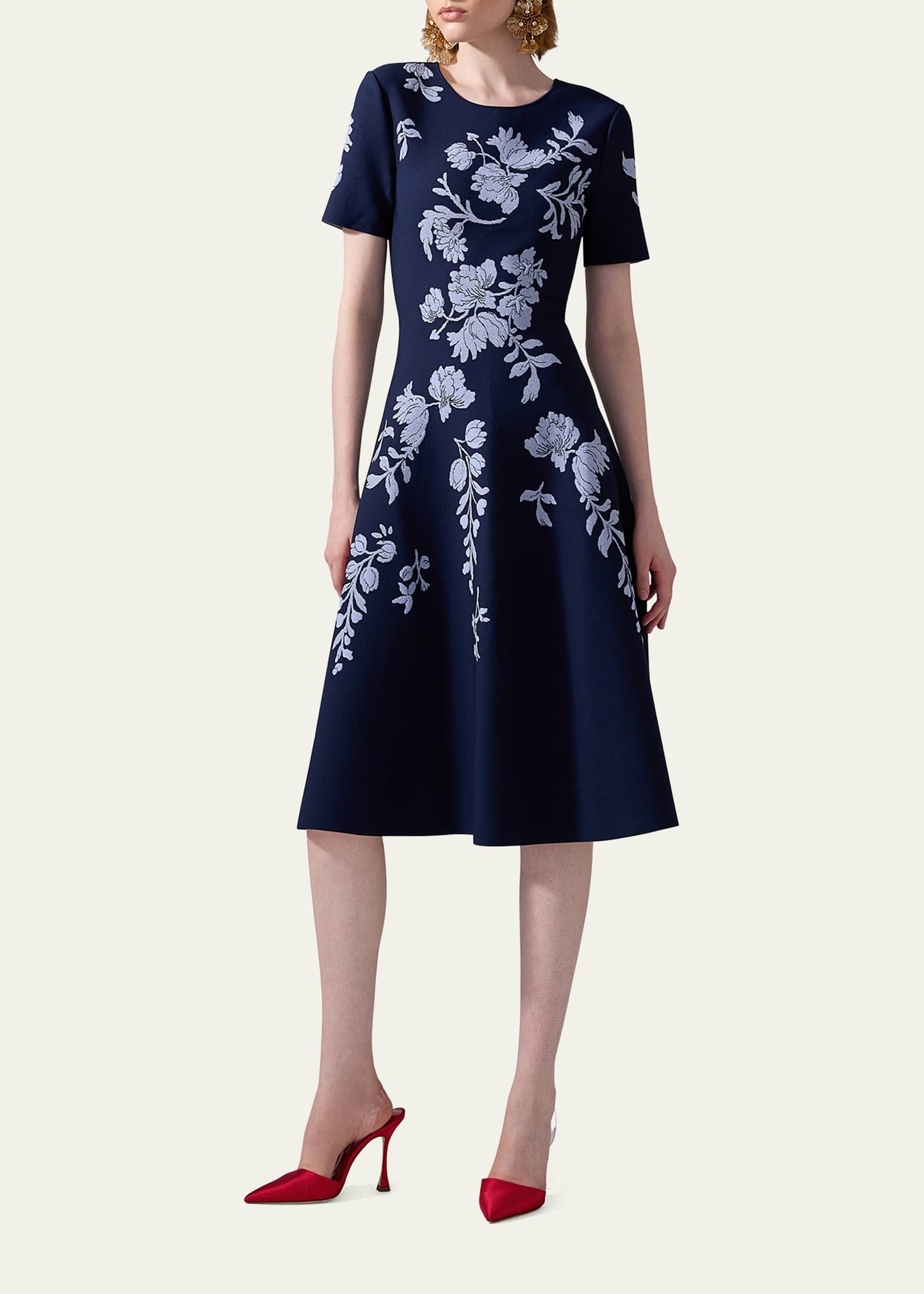 Floral Jacquard Flare Dress - 2