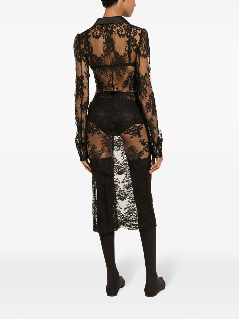 sheer Chantilly-lace blazer - 3