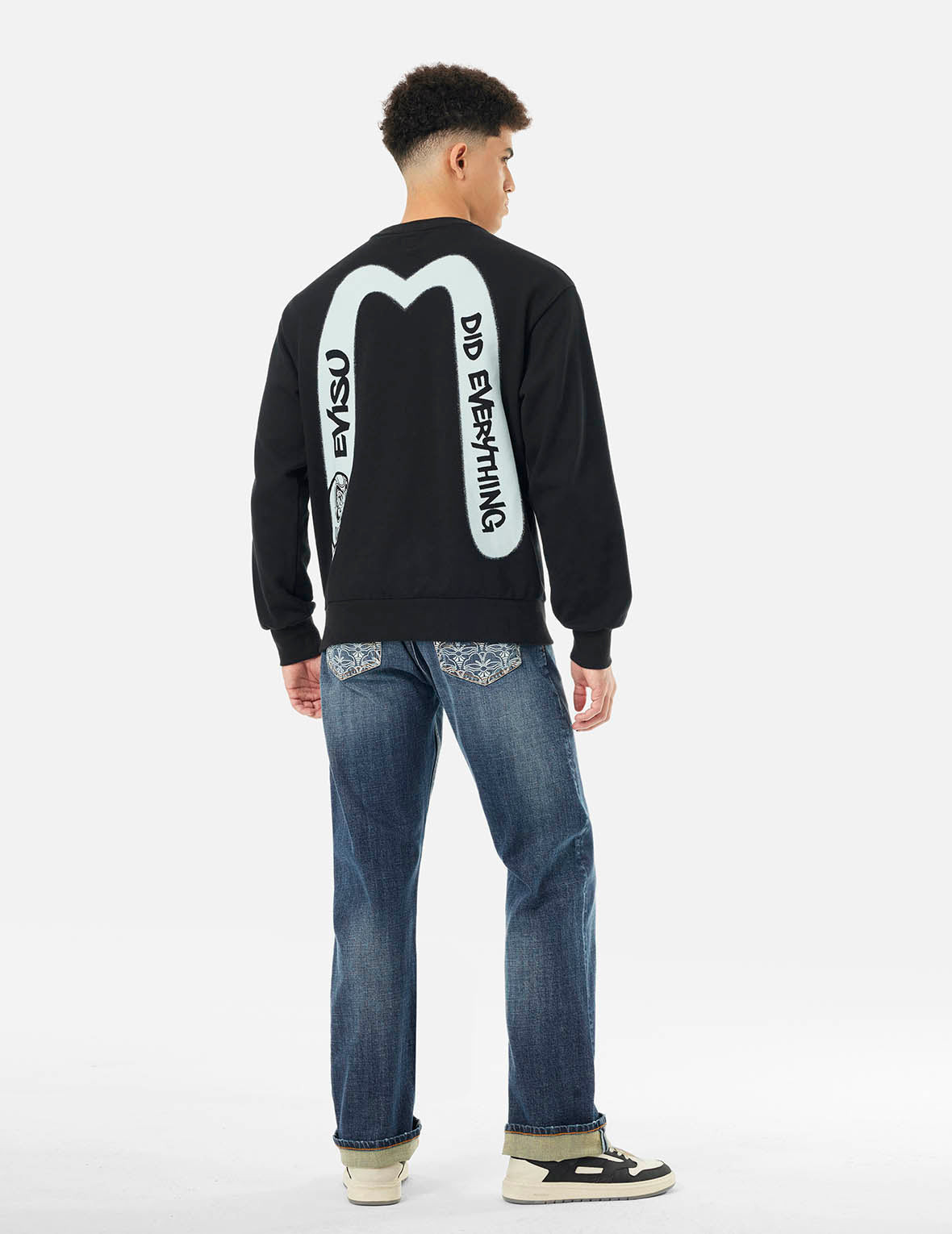 Allover Kamon Print and Seagull Embroidery pockets Fashion Fit Jeans - 5