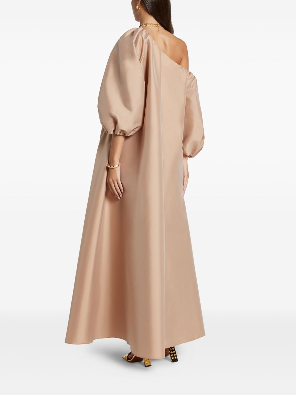 puff-sleeve asymmetric-shoulder dress - 5
