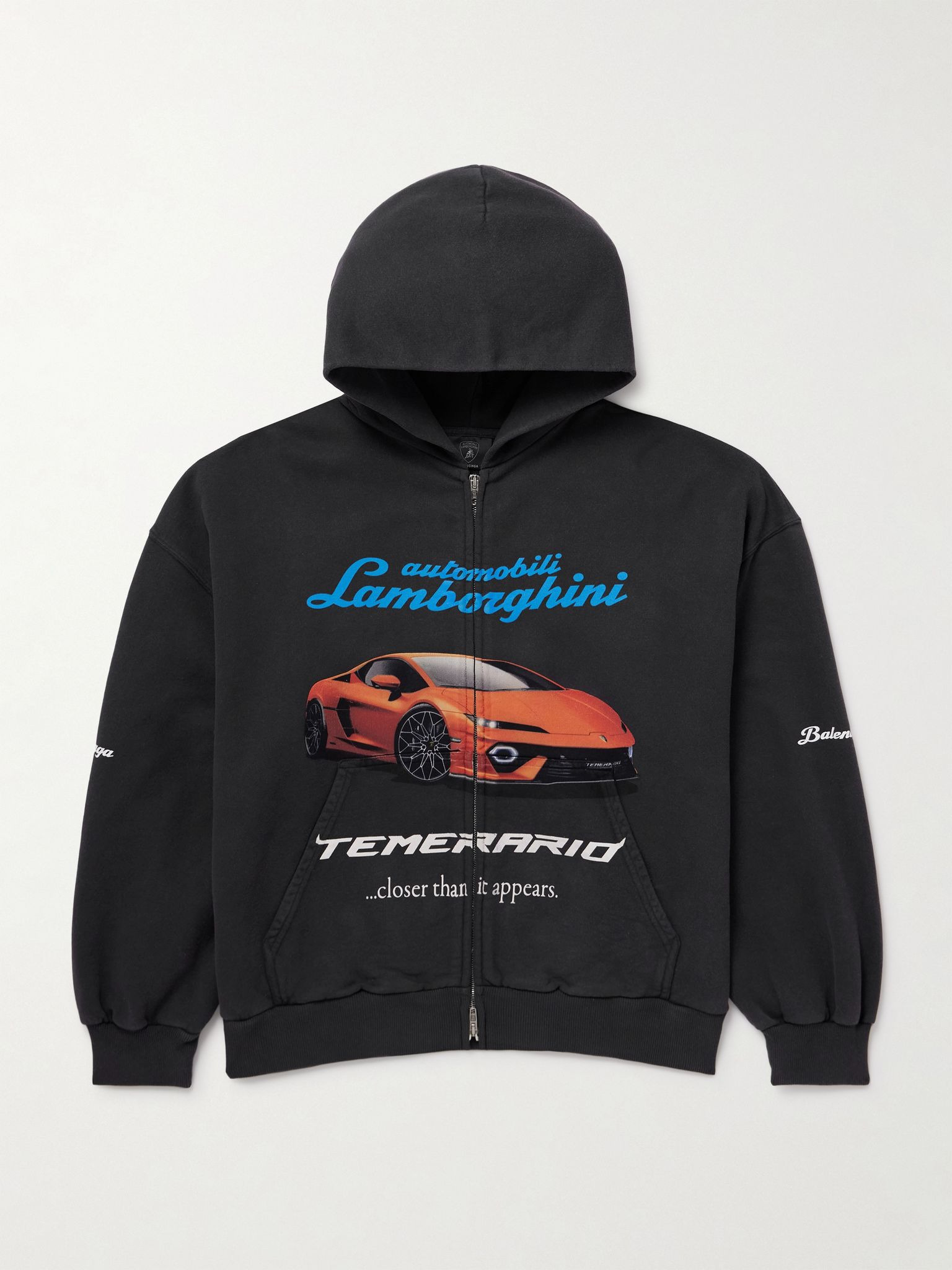 + Lamborghini Printed Cotton-Jersey Zip-Up Hoodie Black - 1