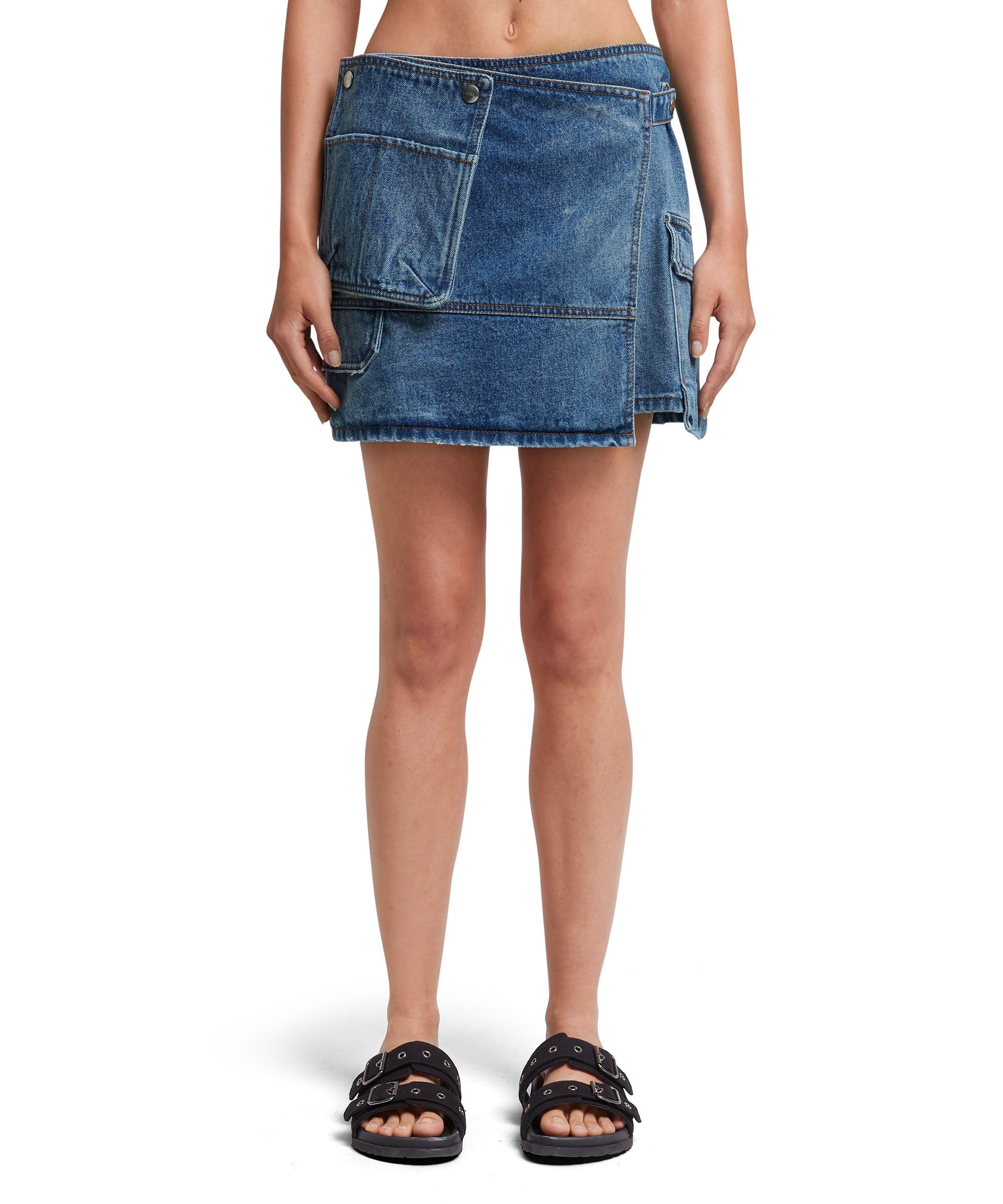 Blue denim pocketed mini skirt - 2