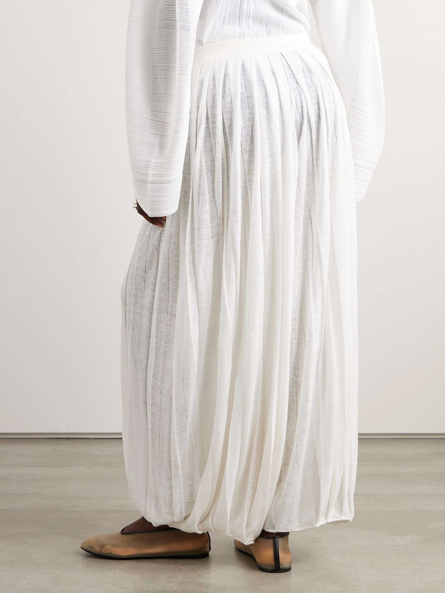 Wide-leg pleated linen pants White - 4