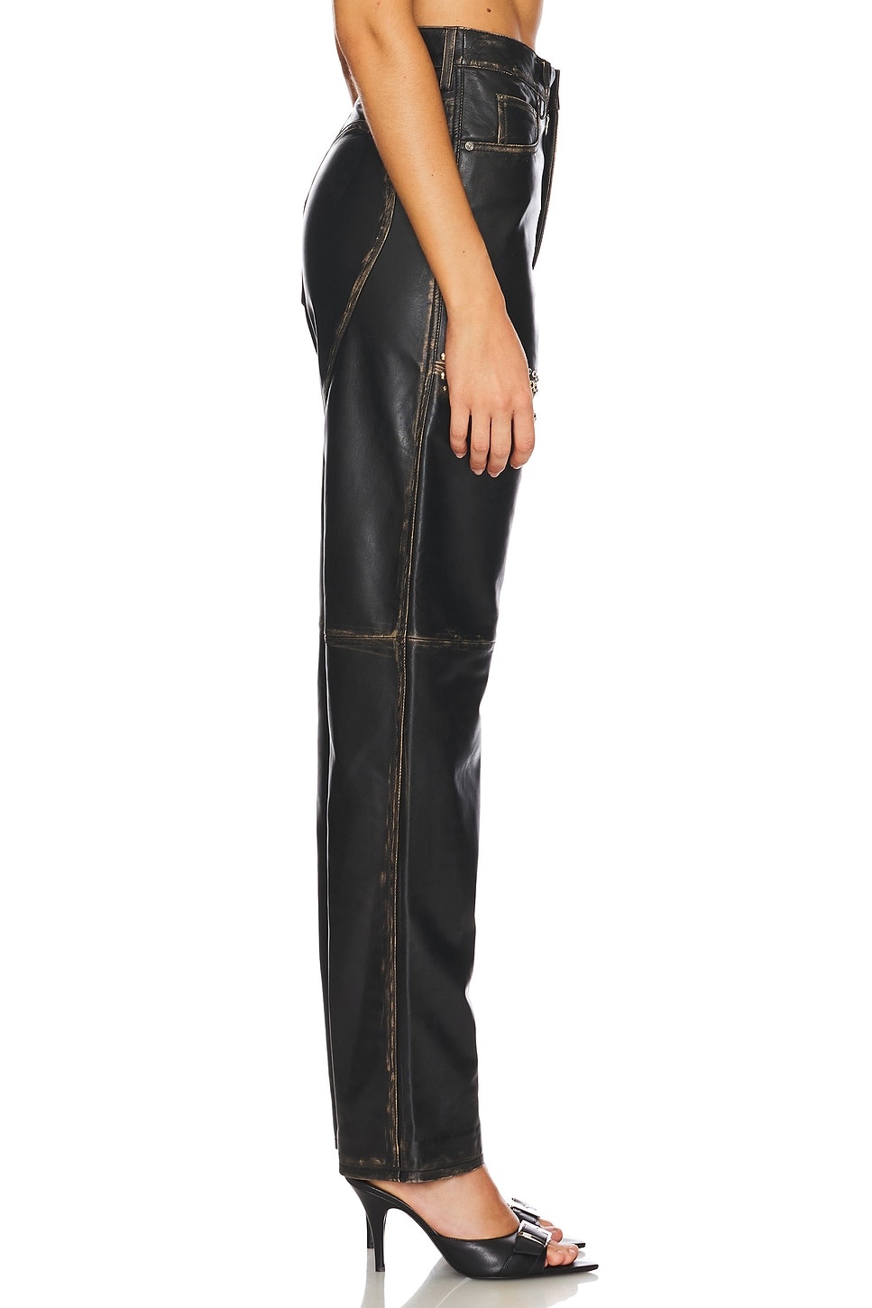 Studded Leather Slit Leg Pant - 3