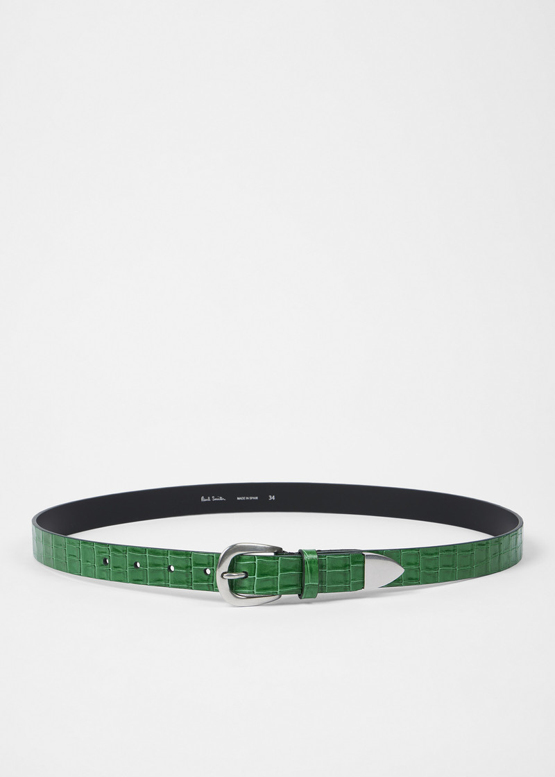 Paul Smith Green Croc-Emboss Leather Belt outlook