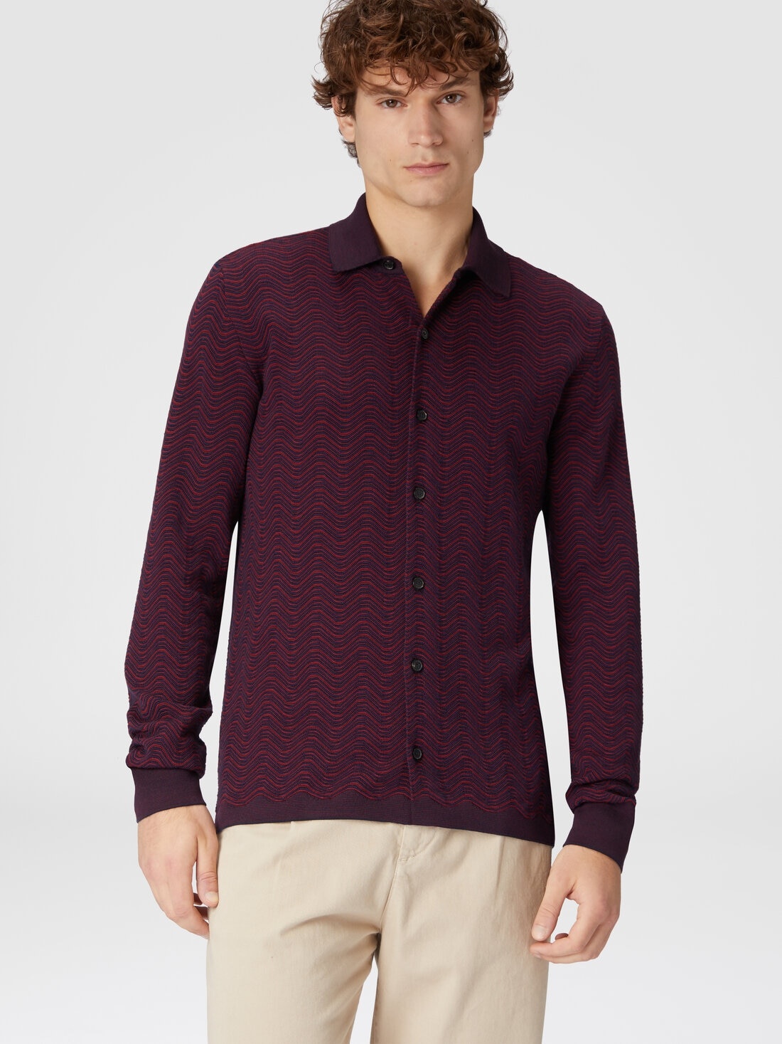 Virgin wool and viscose shirt with wave pattern - 4