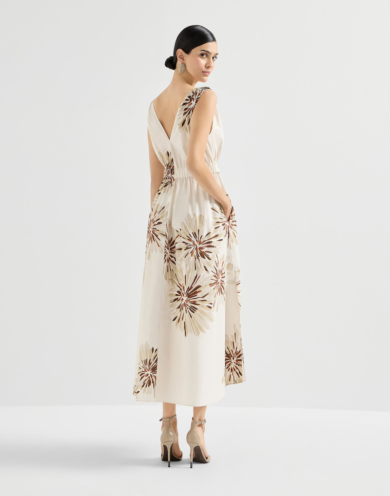 Brunello Cucinelli Cotton bloom print poplin dress with monili outlook