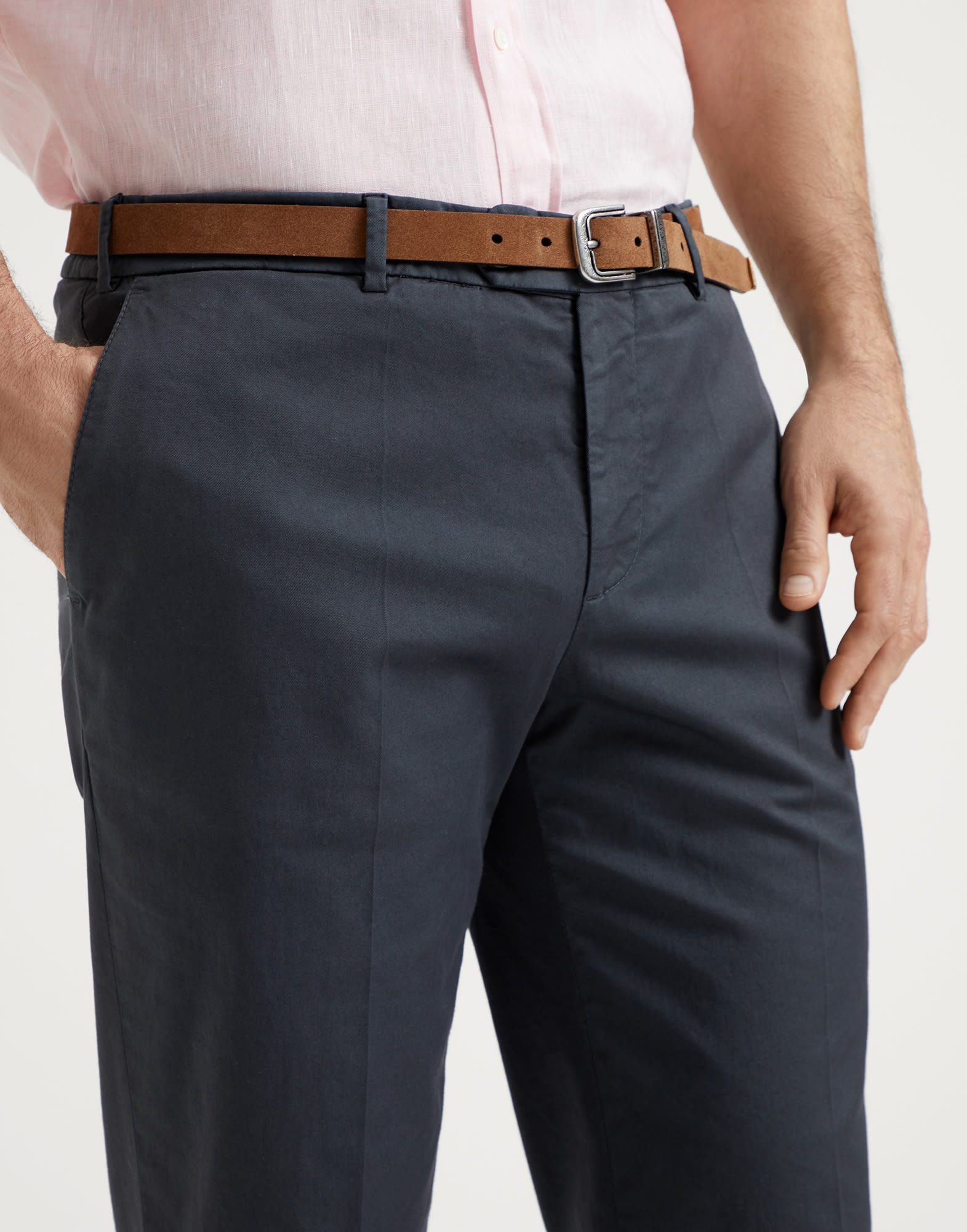 Garment-dyed Italian fit trousers in American Pima comfort cotton gabardine - 3