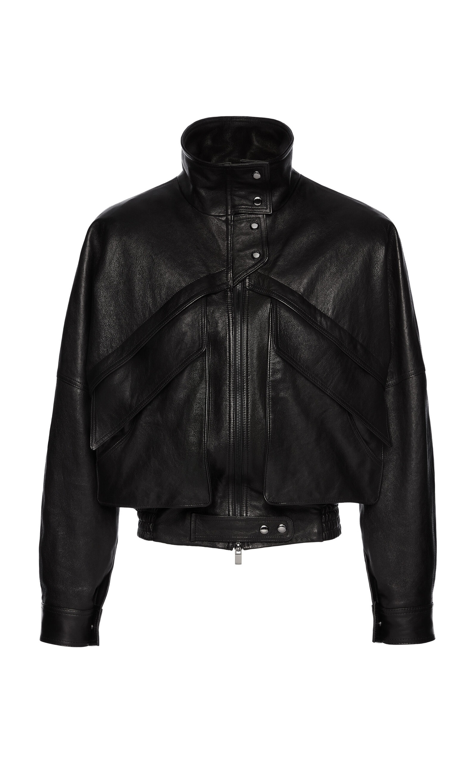 Stand Collar Leather Jacket black - 1