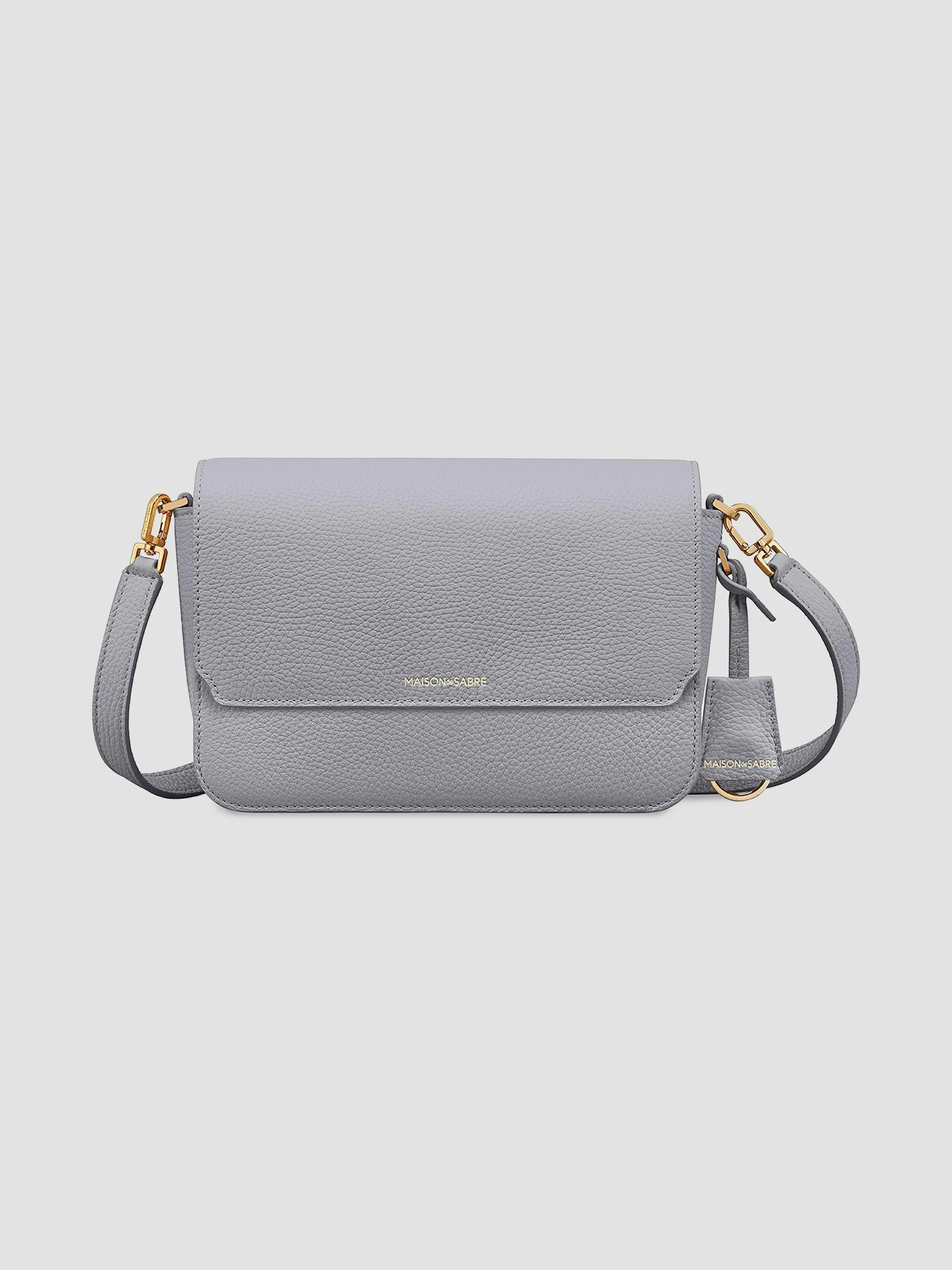 Women's Medium Leather Flap Shoulder Bag - Dove Grey - 1