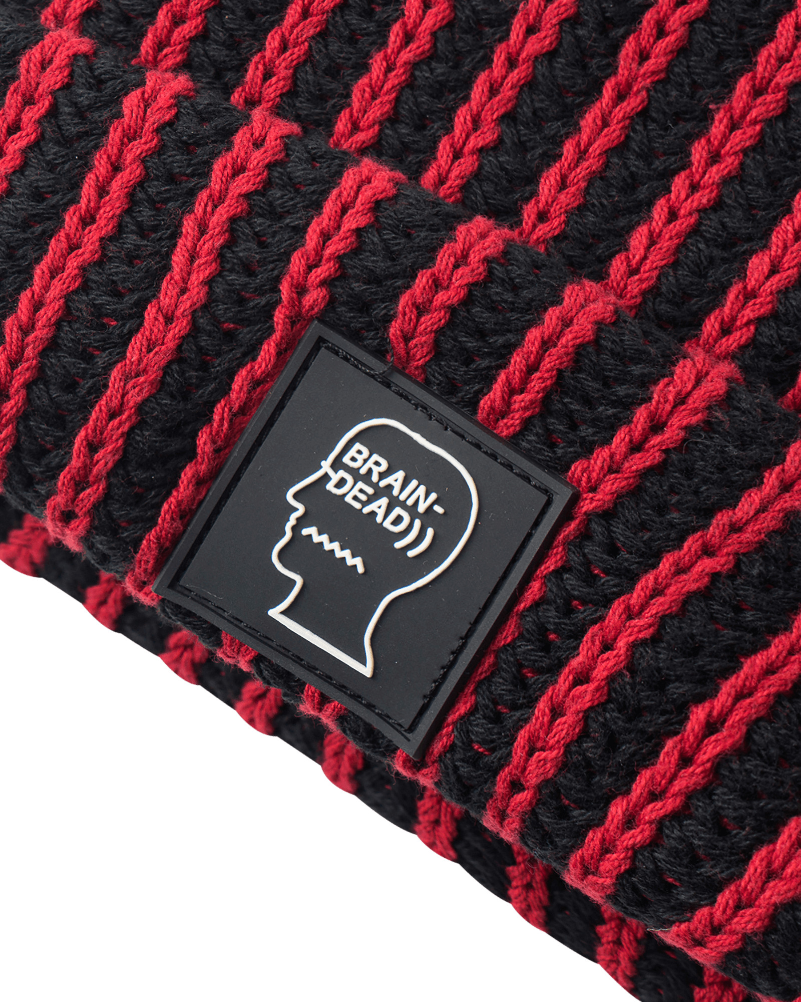 Slam Jam Logo Head PVC Patch Striped Beanie Black - 4